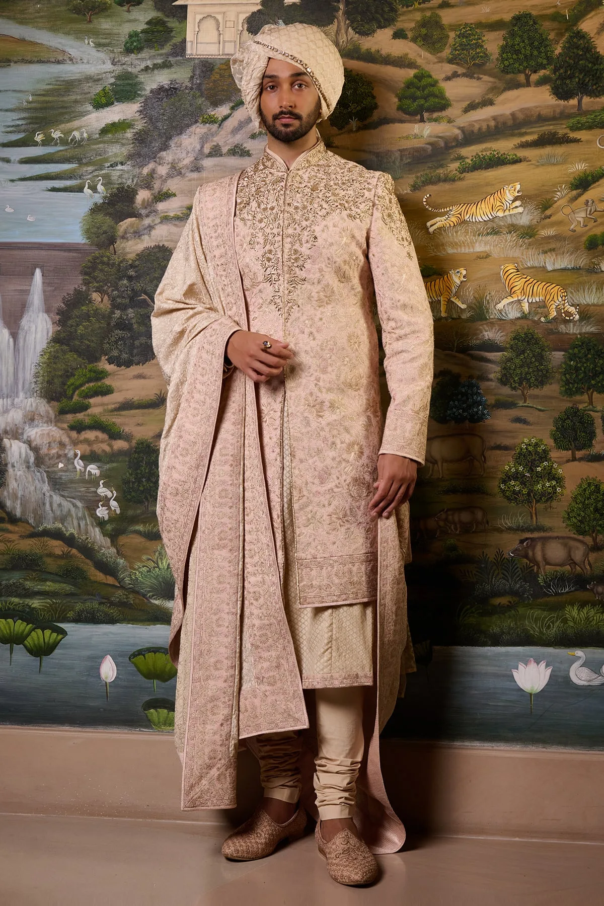 Golden Light Multicolour Embroidered Sherwani Set by Tarun Tahiliani