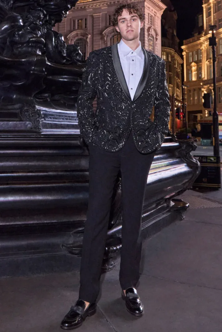 Black Embellished Tuxedo Set by Seema Gujral