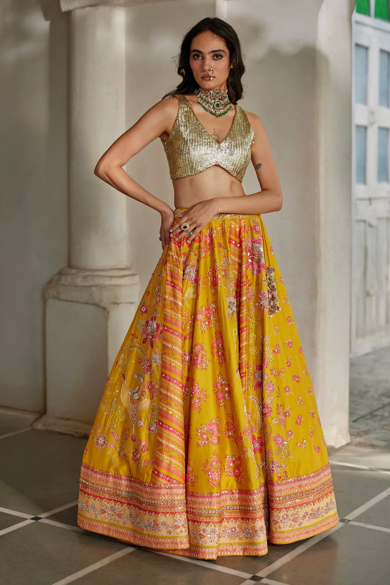 Naru Lehenga Set by Paulmi And Harsh in yellow, view 2