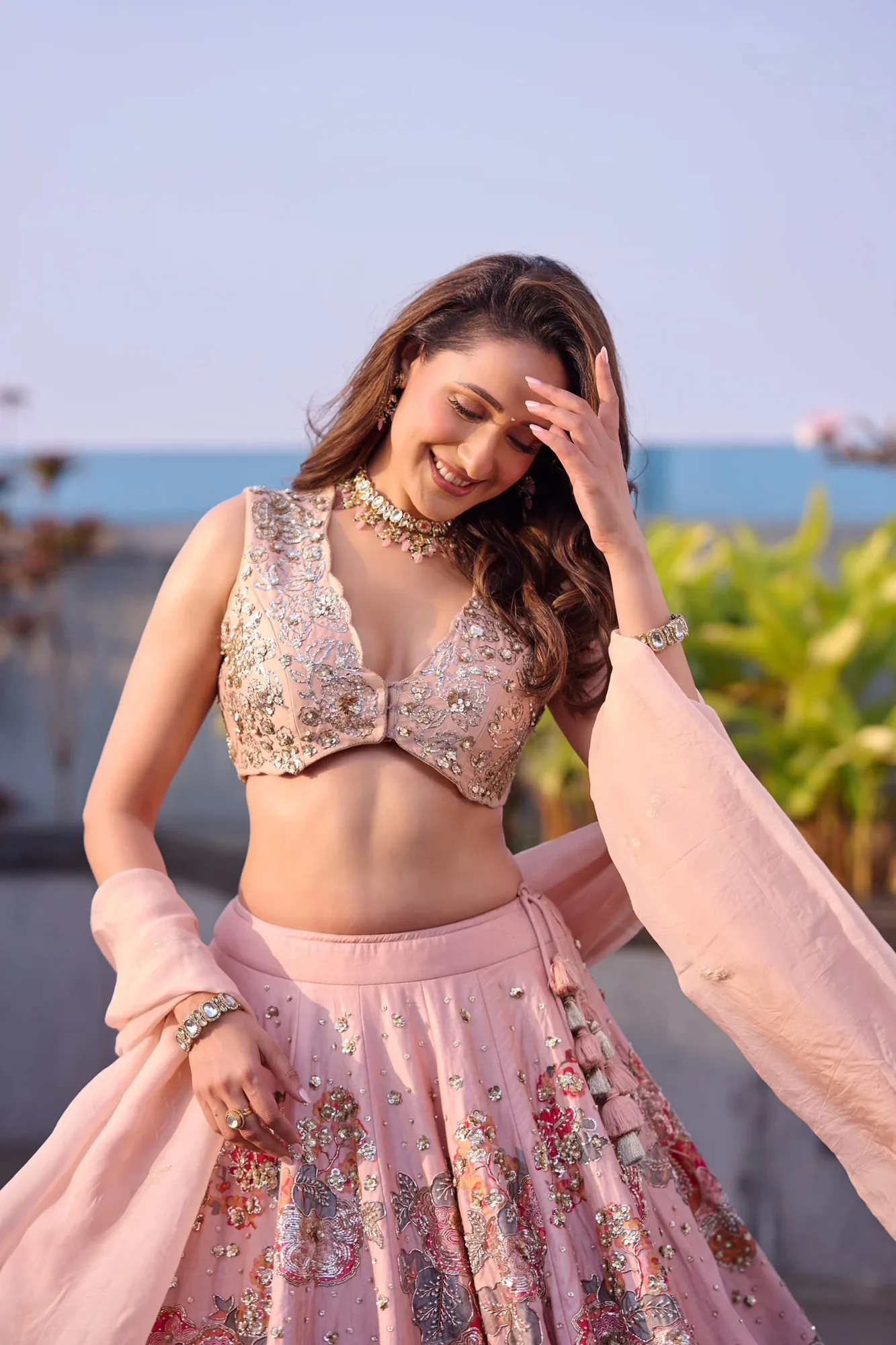 Jaiswal Pragya in the Vincenza Lehenga Set by Paulmi And Harsh in baby pink, view 4