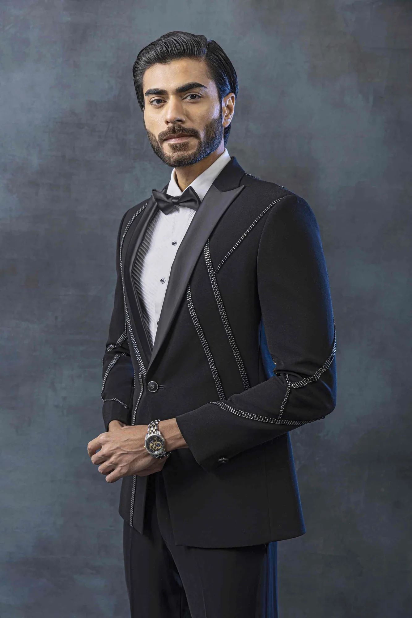 Black Tuxedo With Chain Embellishment by Sarab Khanijou