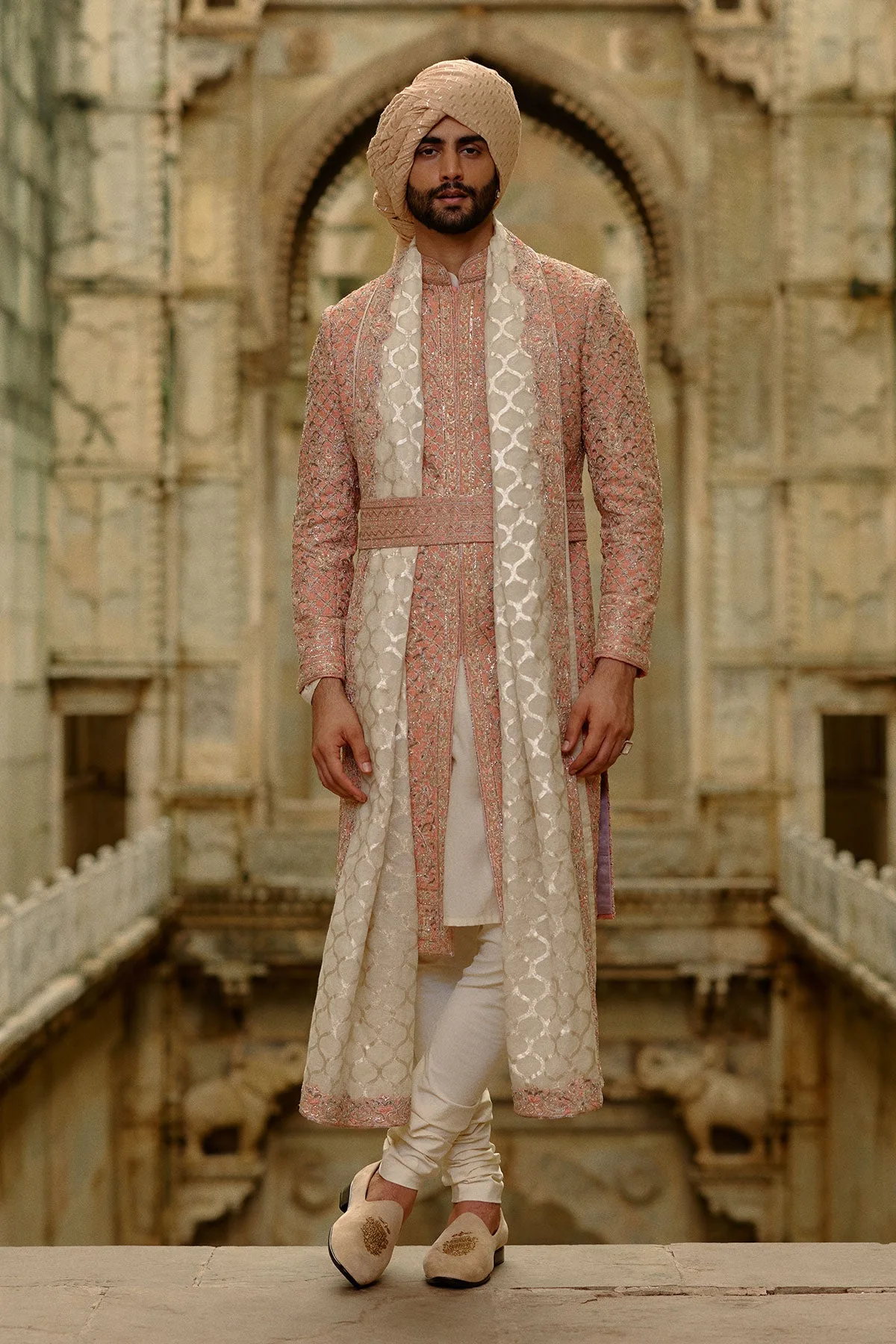 Pink Matka Silk Sherwani Set by Nitika Gujral