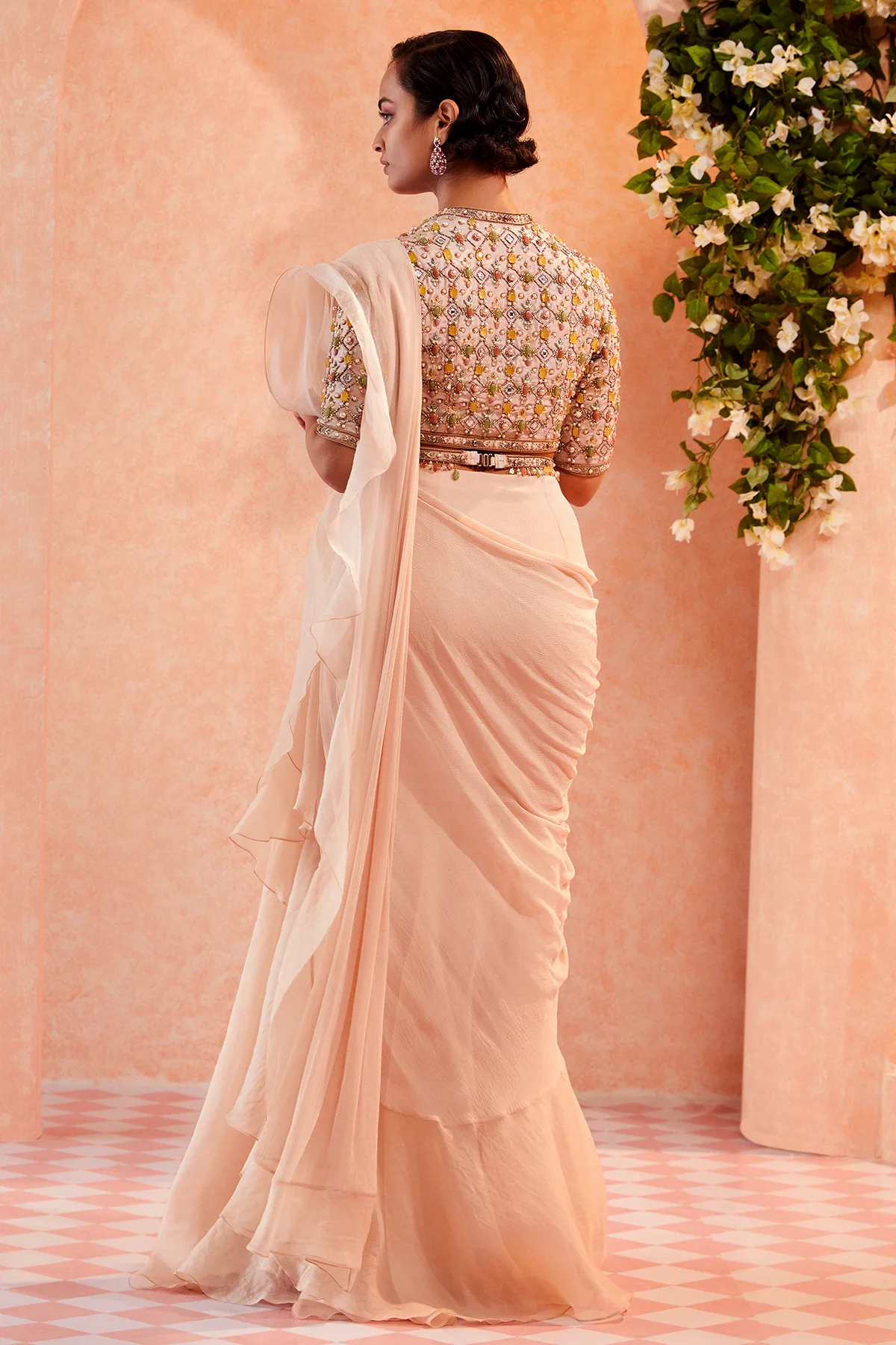 Adelina by Ridhi Mehra, ivory sari, view 3