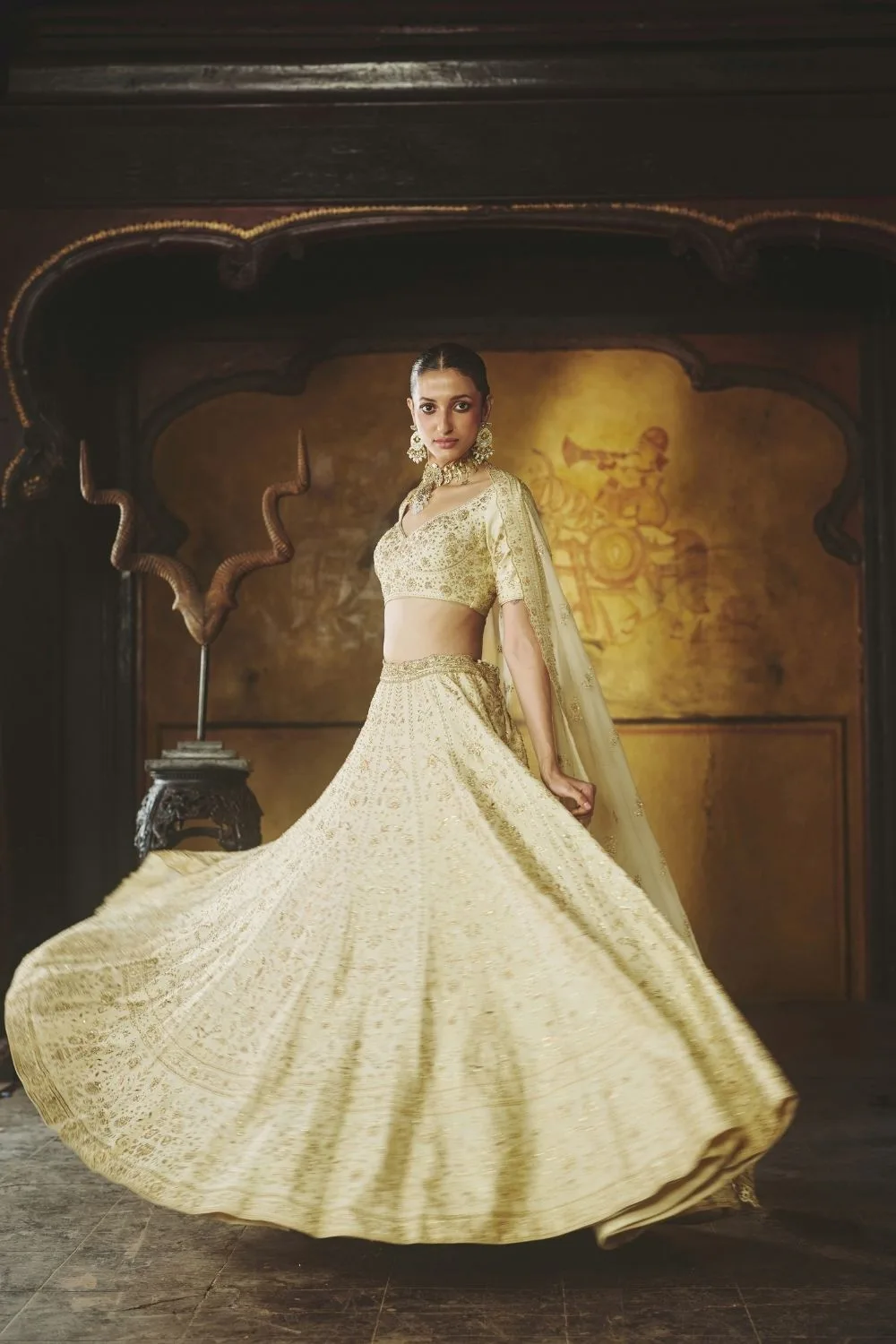 Navodaya Lehenga Set by Jigar Mali in ivory, view 3