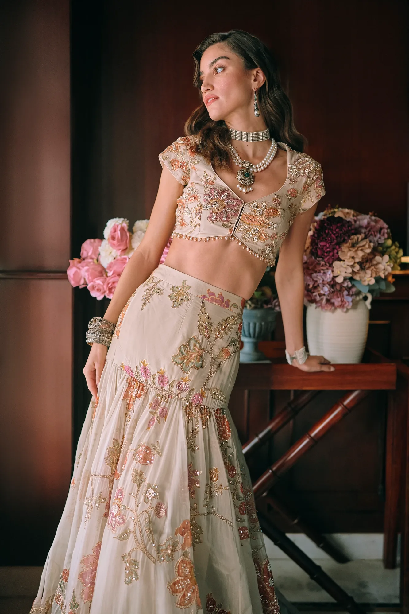 Maelis Lehenga Set by Paulmi And Harsh in ivory, view 4