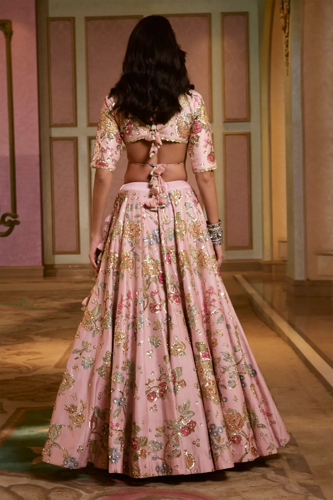 Lorenza Lehenga Set by Paulmi And Harsh in baby pink, view 3