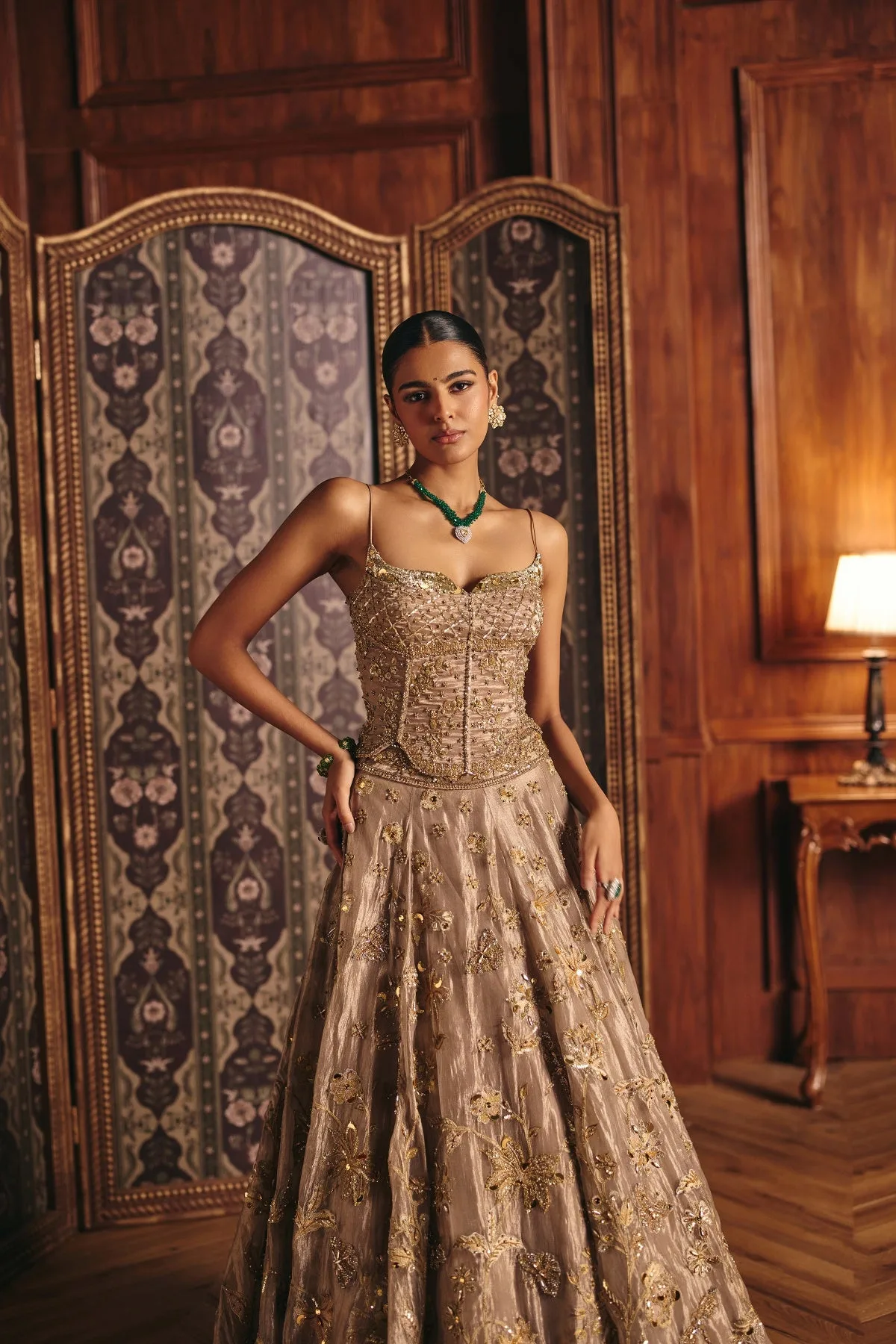 Noorie by Mahima Mahajan, gold lehenga, view 3