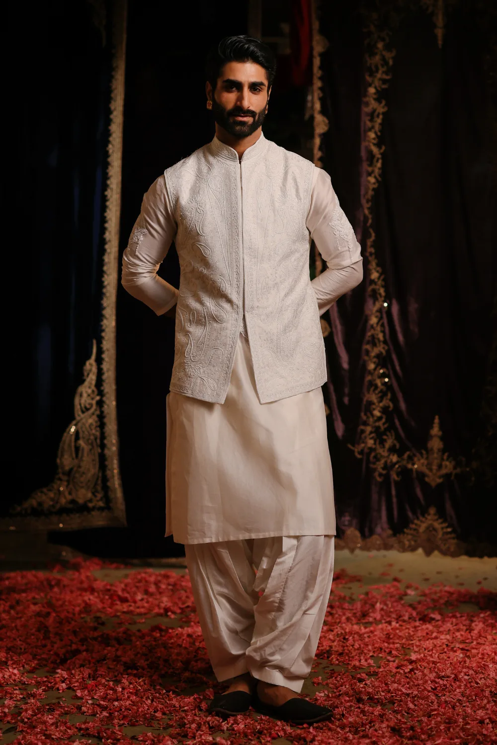 Arsal Jacket Set by Jigar Mali in off white