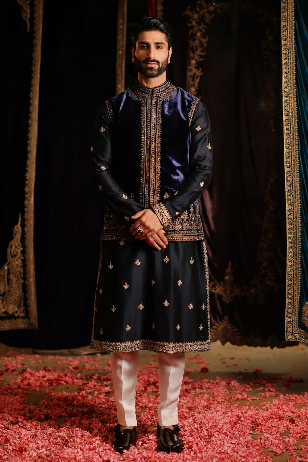 Zunair Jacket Set by Jigar Mali in navy blue