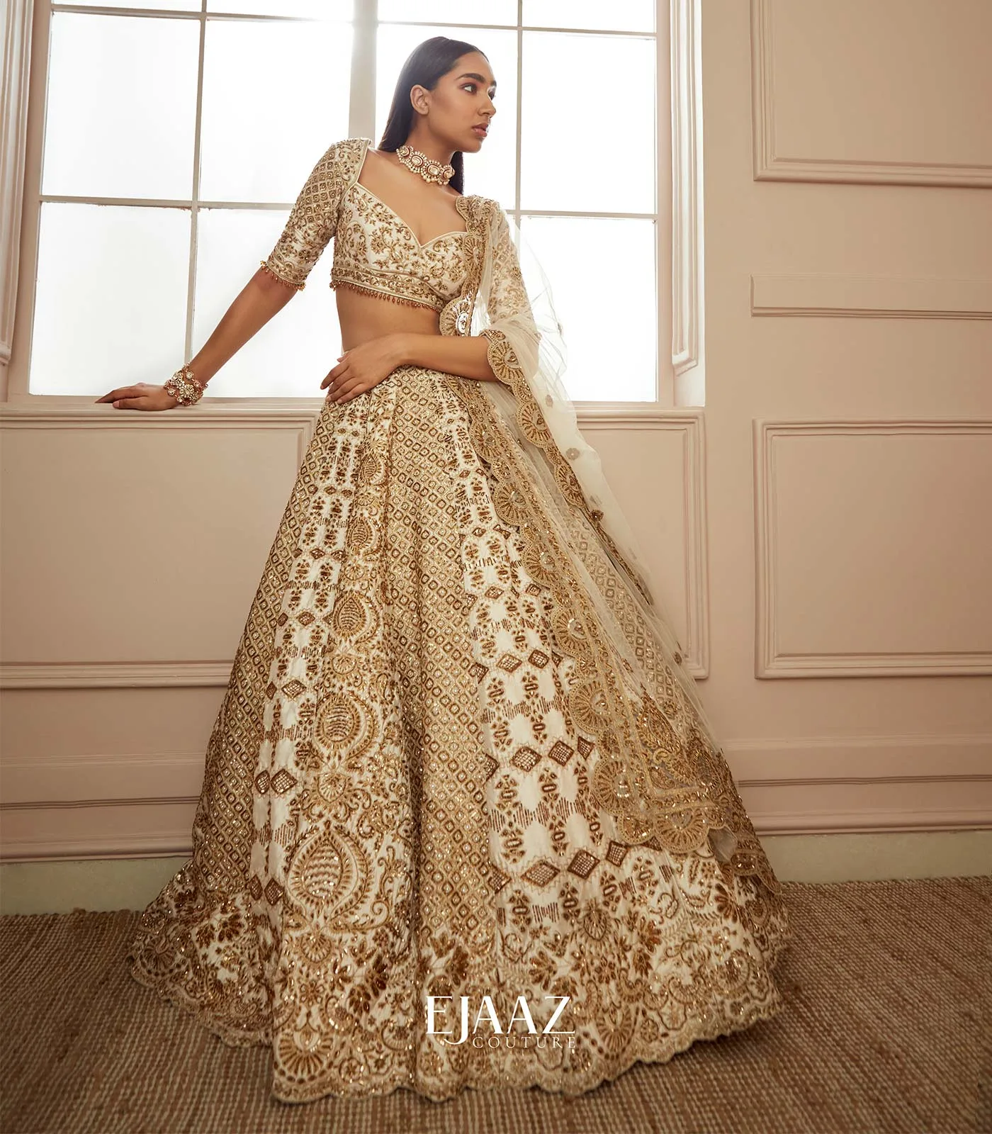 Ivory and Antique Gold Lehenga Set by Mukul Arora