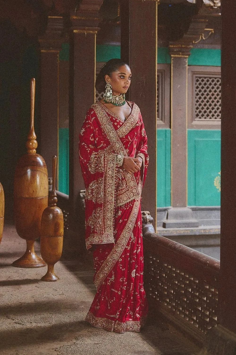 Kiran Saree by Jigar Mali in red, view 3