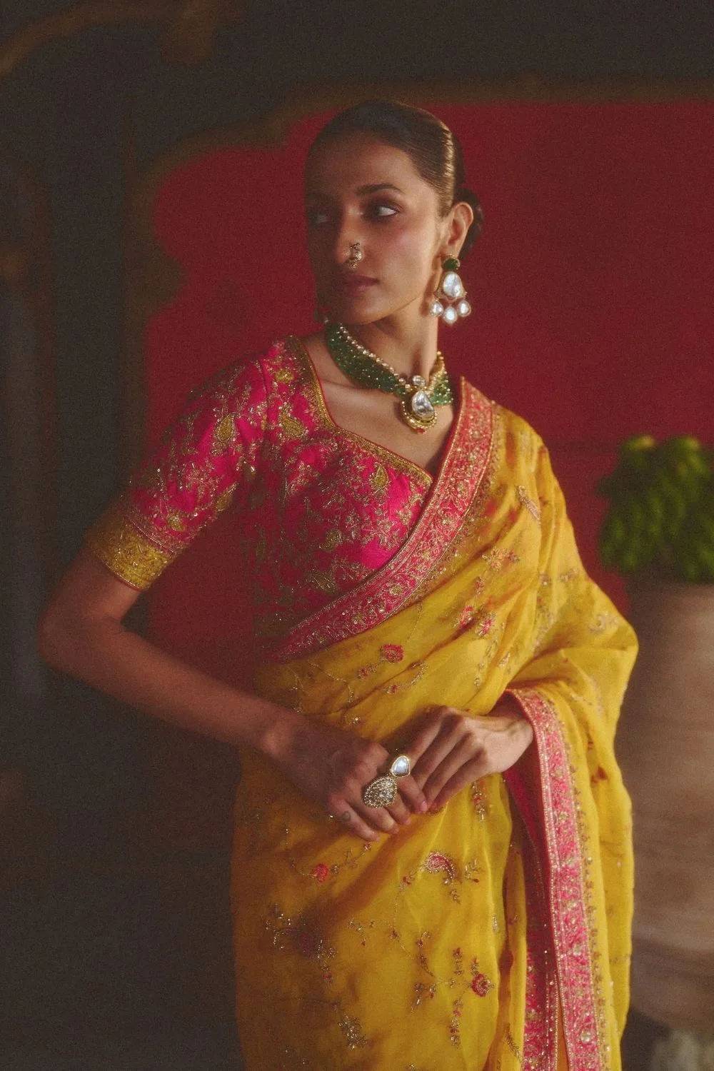Charuvi Saree by Jigar Mali in yellow, view 2