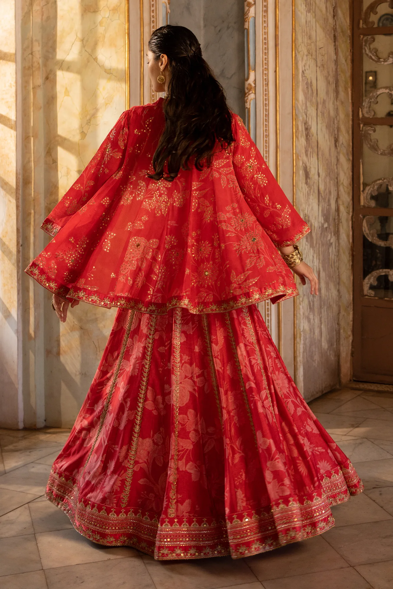 Eyana Lehenga Set by Paulmi And Harsh in red, view 4