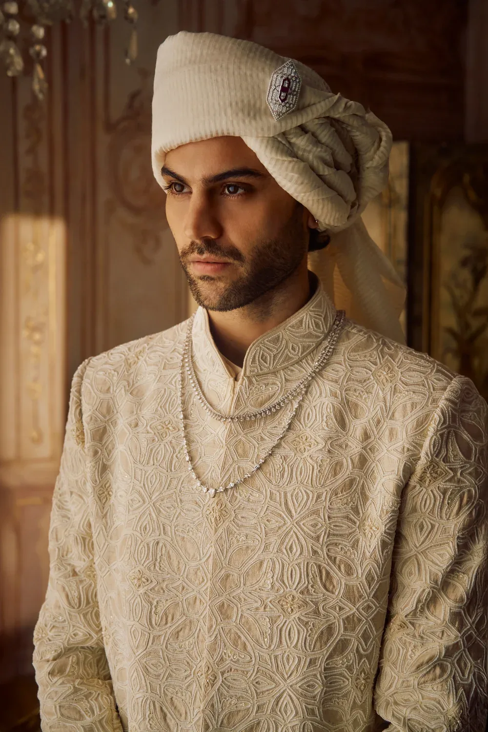 Nude Pearl Sherwani Set by Seema Gujral