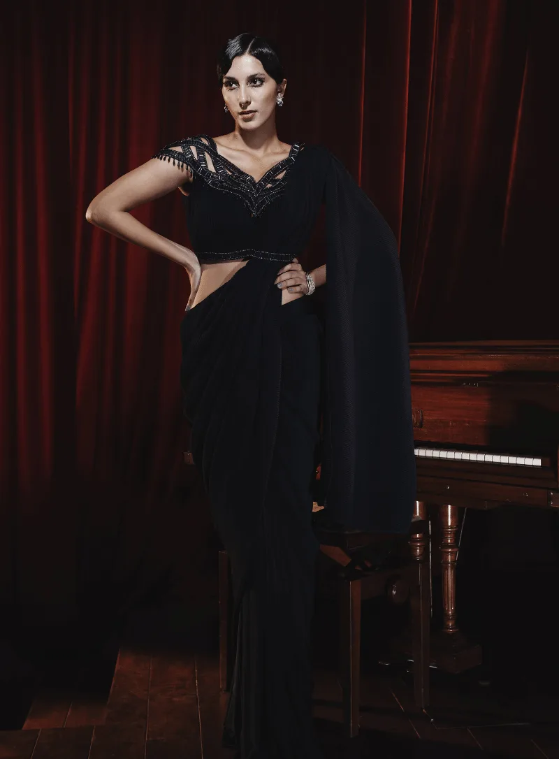 Crinkle Drape Saree by Kamaali Couture