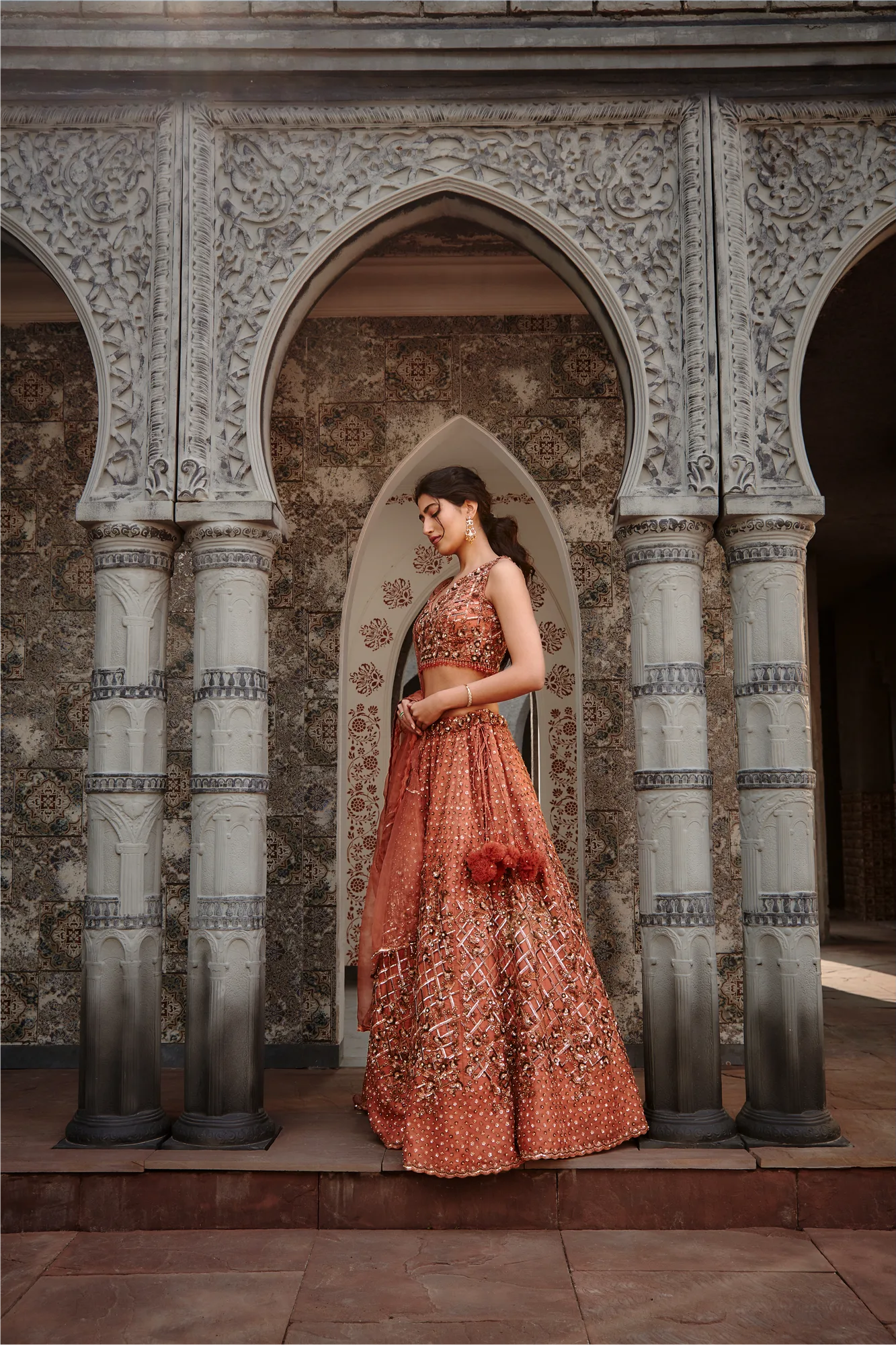 Copper Lehenga Choli Set by Nitika Gujral, view 2