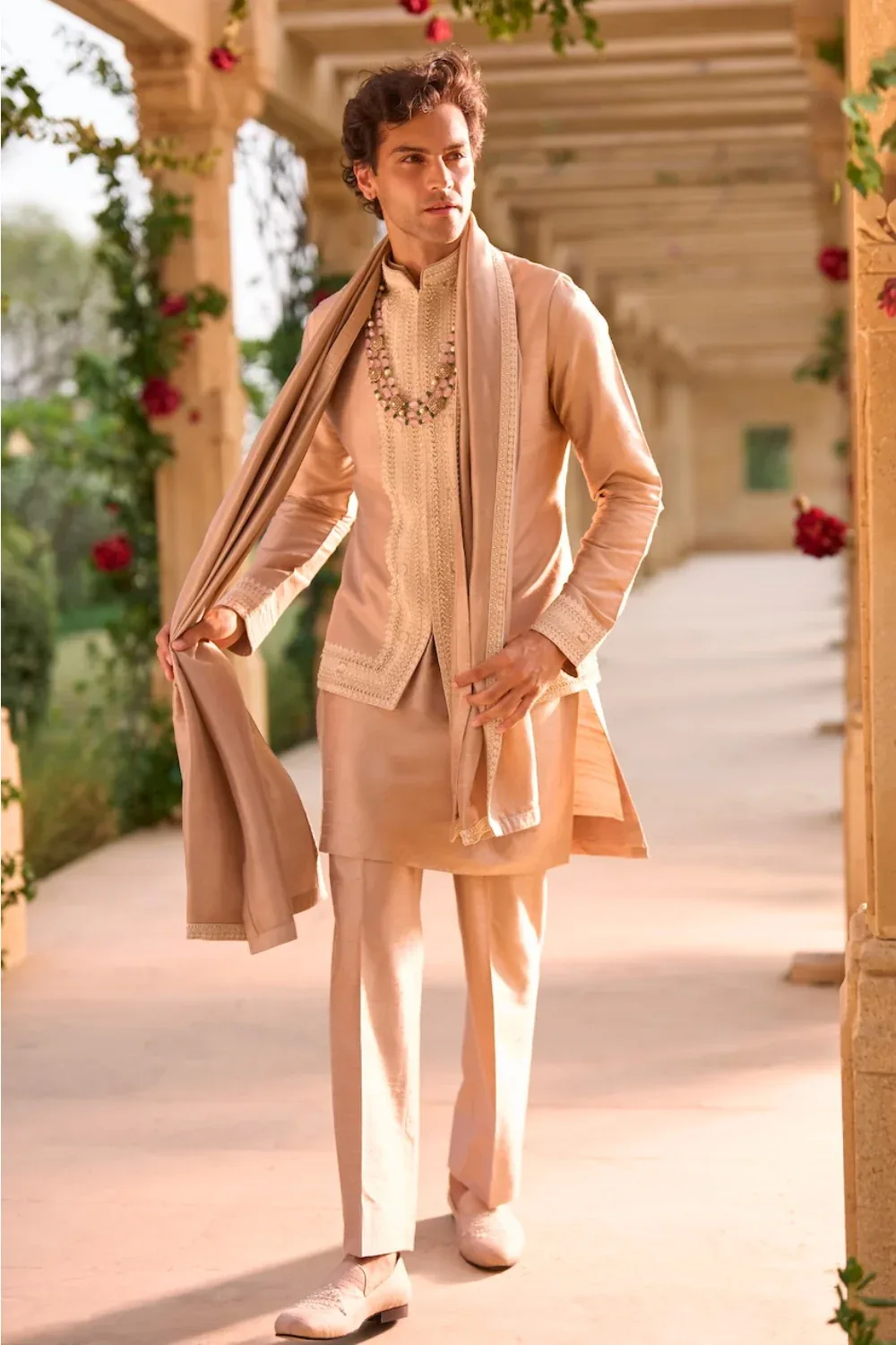Dusty Nude Bundi Set by Seema Gujral