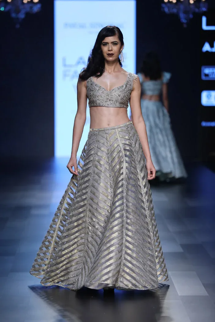 Ava Grey Silk Choli with Net and Brocade Lehenga by Payal Singhal