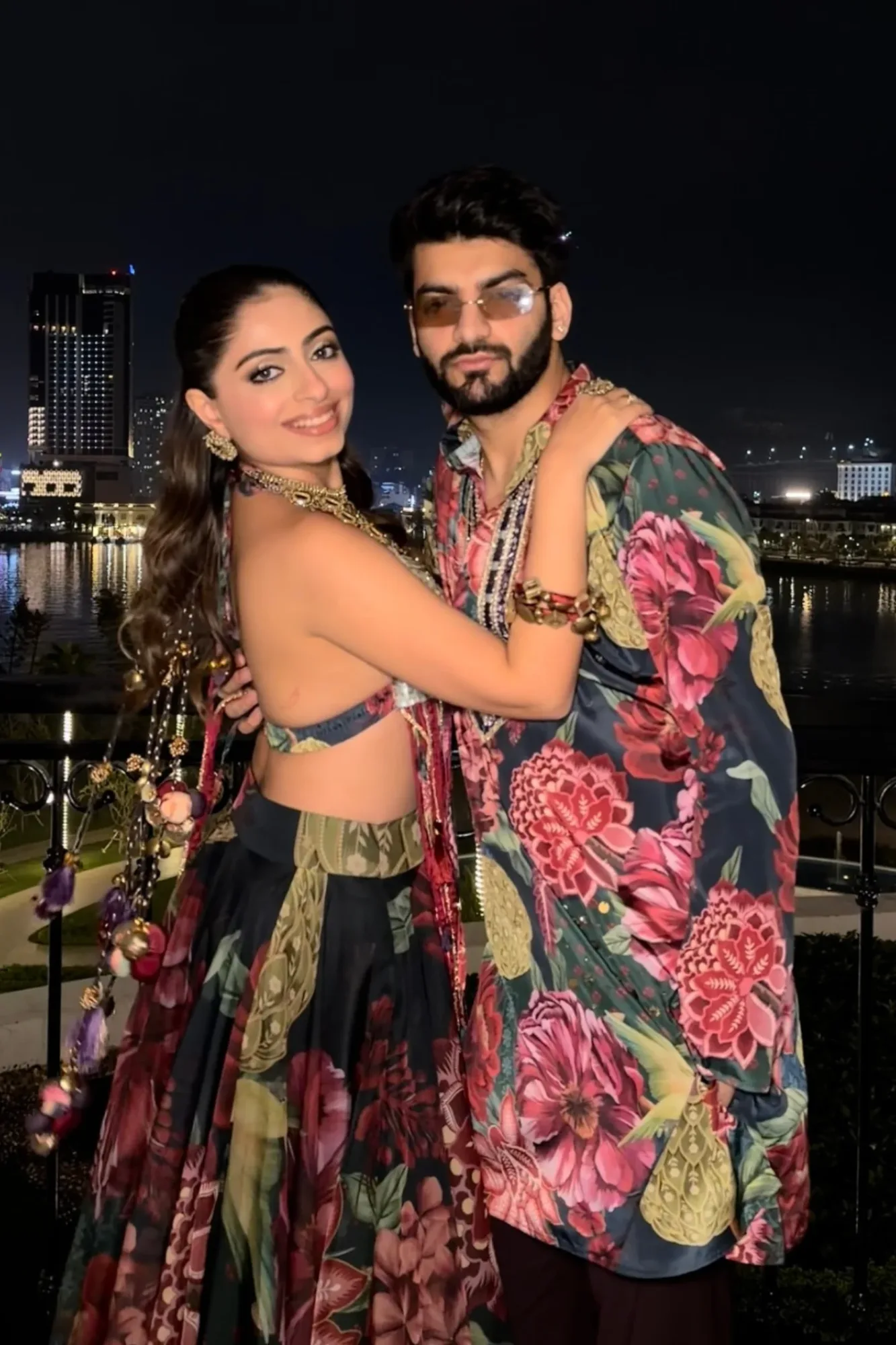 Gouri & Arjun in Corbet Bahaar & Midnight Forest Kurta Set by Rishi and Vibhuti