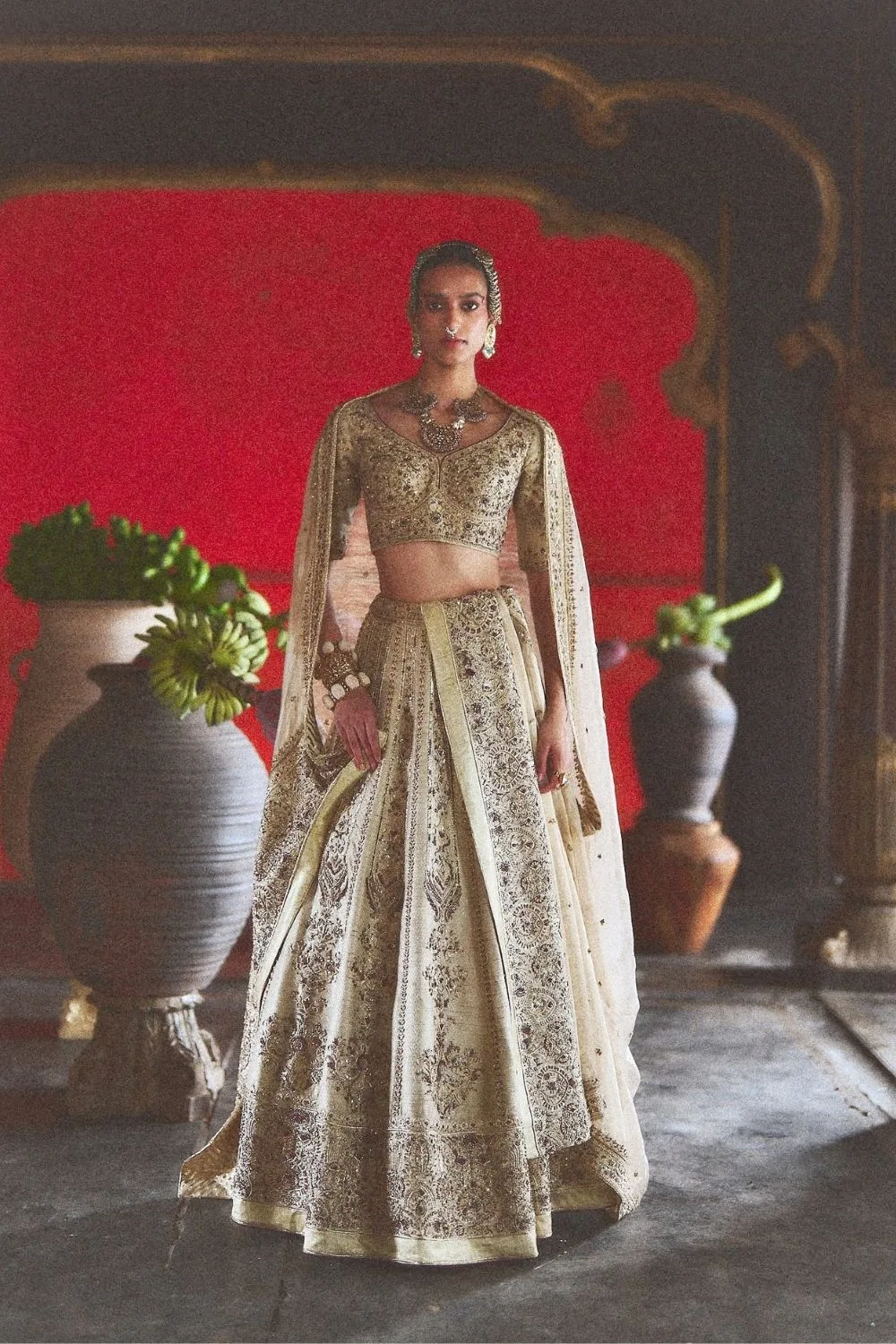 Tejasvi Lehenga Set by Jigar Mali in beige, view 3