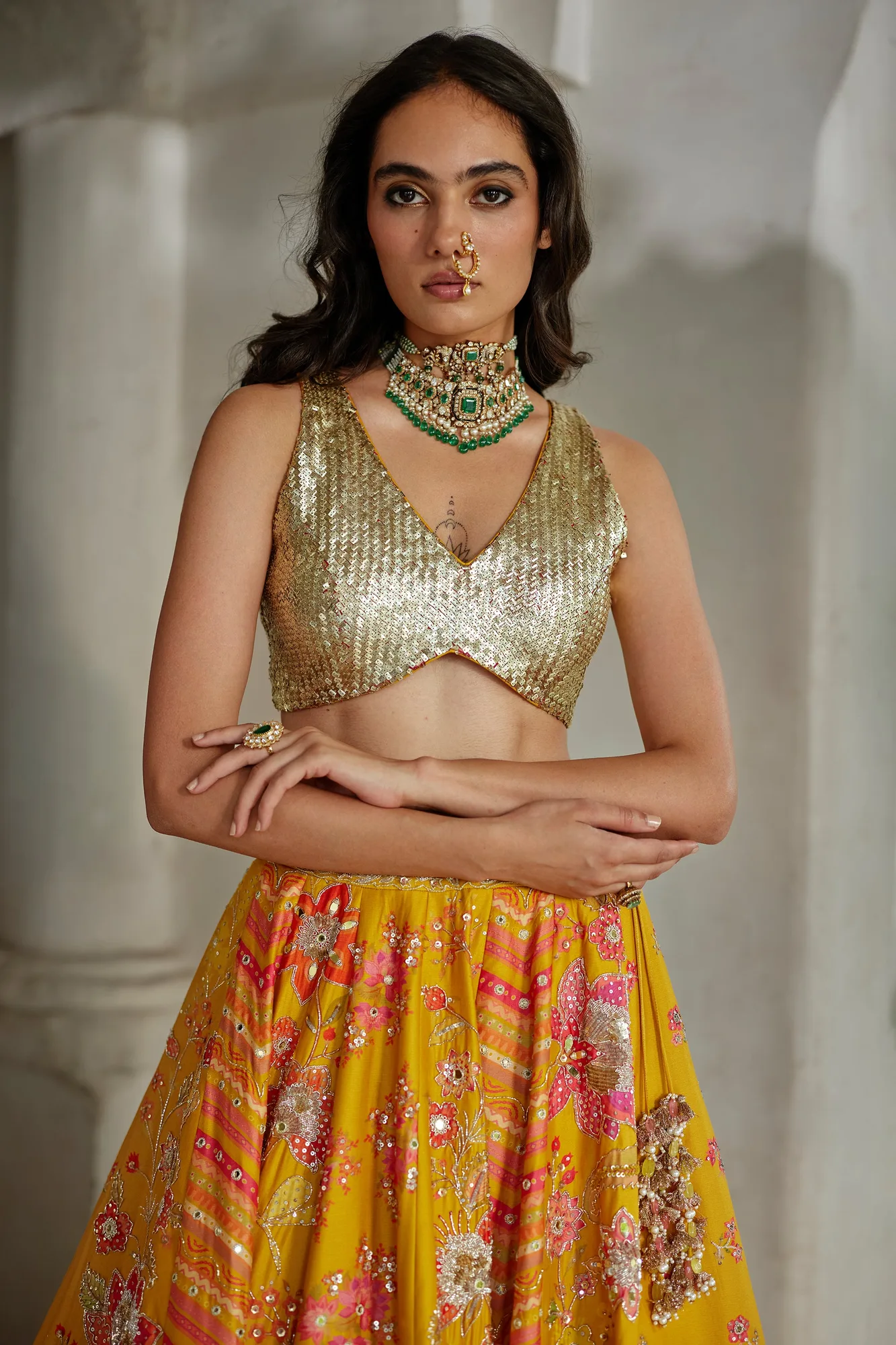 Naru Lehenga Set by Paulmi And Harsh in yellow, view 4