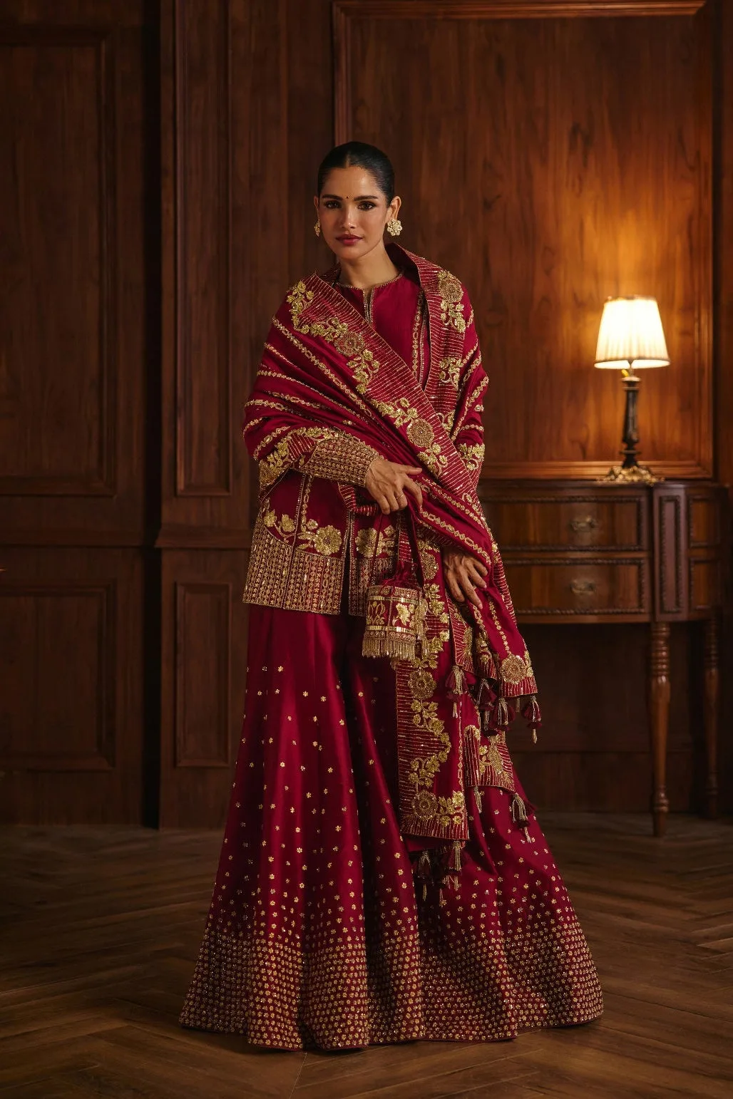 Sanya by Mahima Mahajan, red sharara