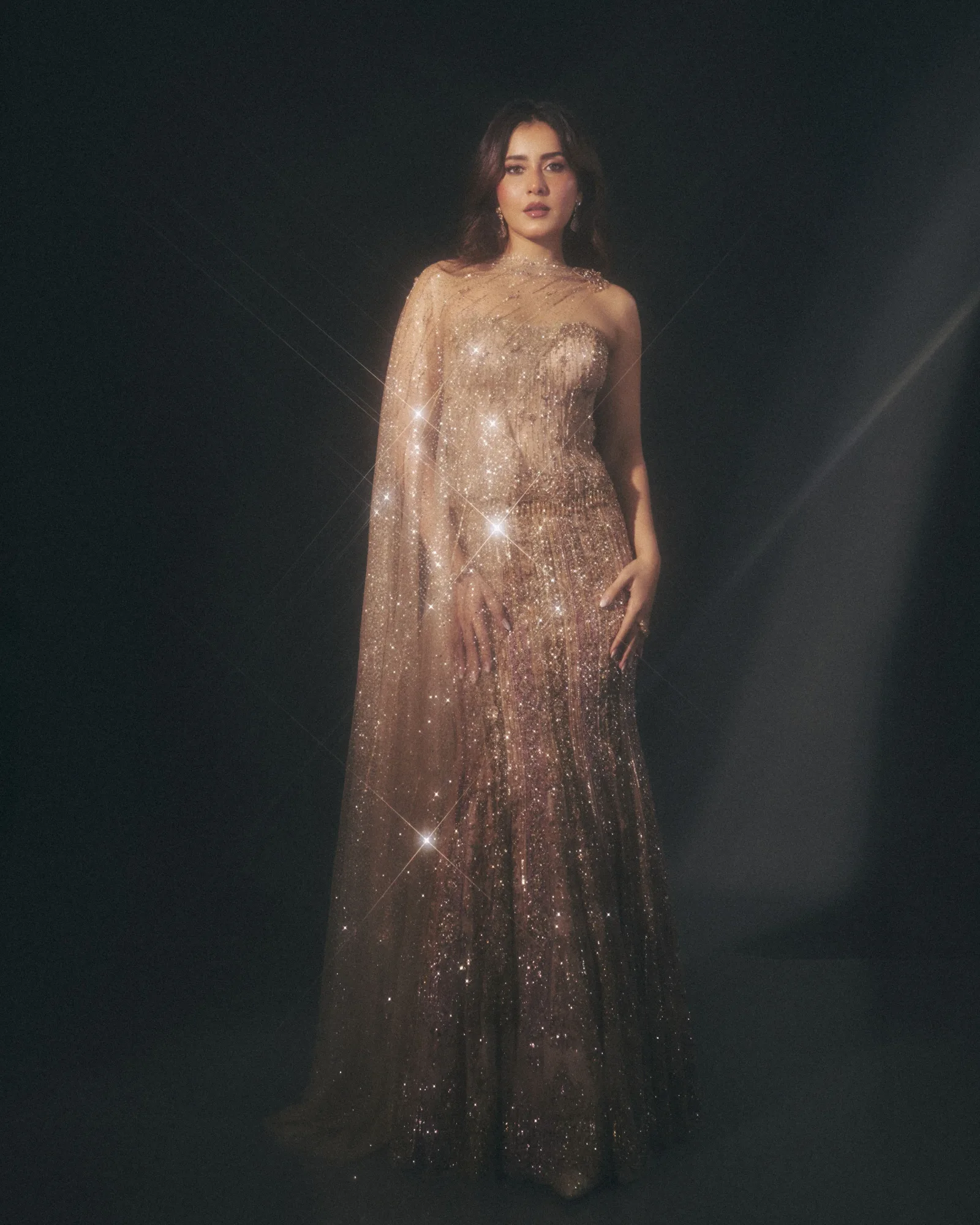 Raashi Khanna in Molten Dusk Corset & Skirt Set by Dolly J