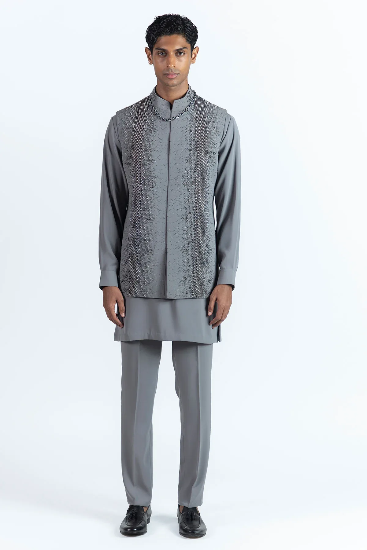 Azure Grey Nehru Jacket by Qbik