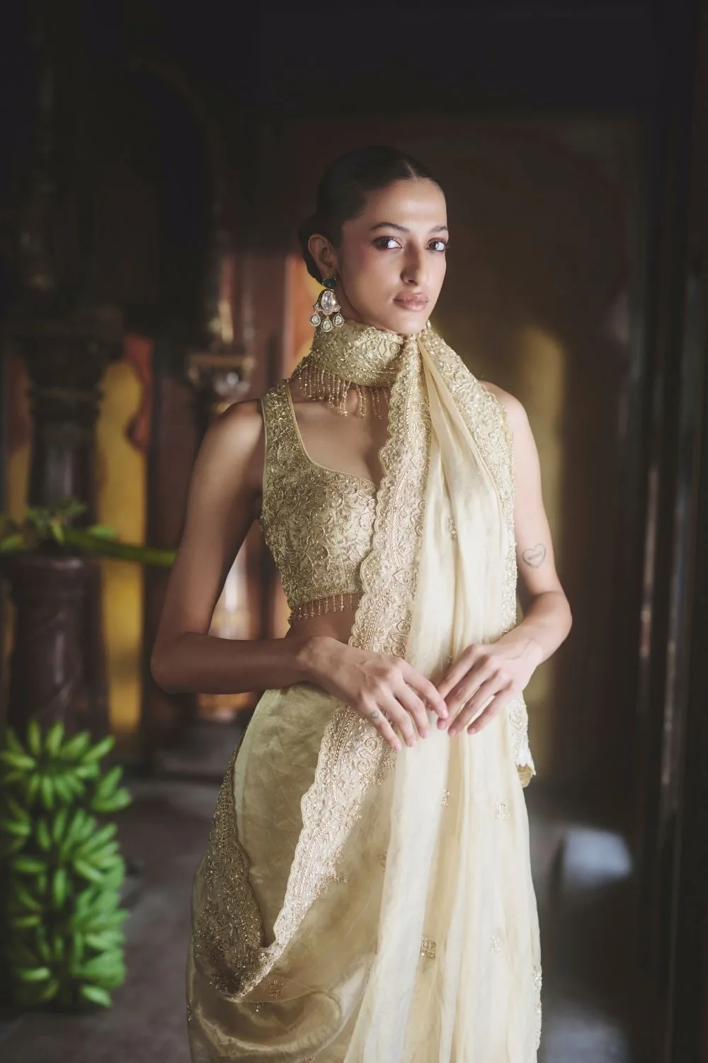 Tara Saree by Jigar Mali in gold, view 3