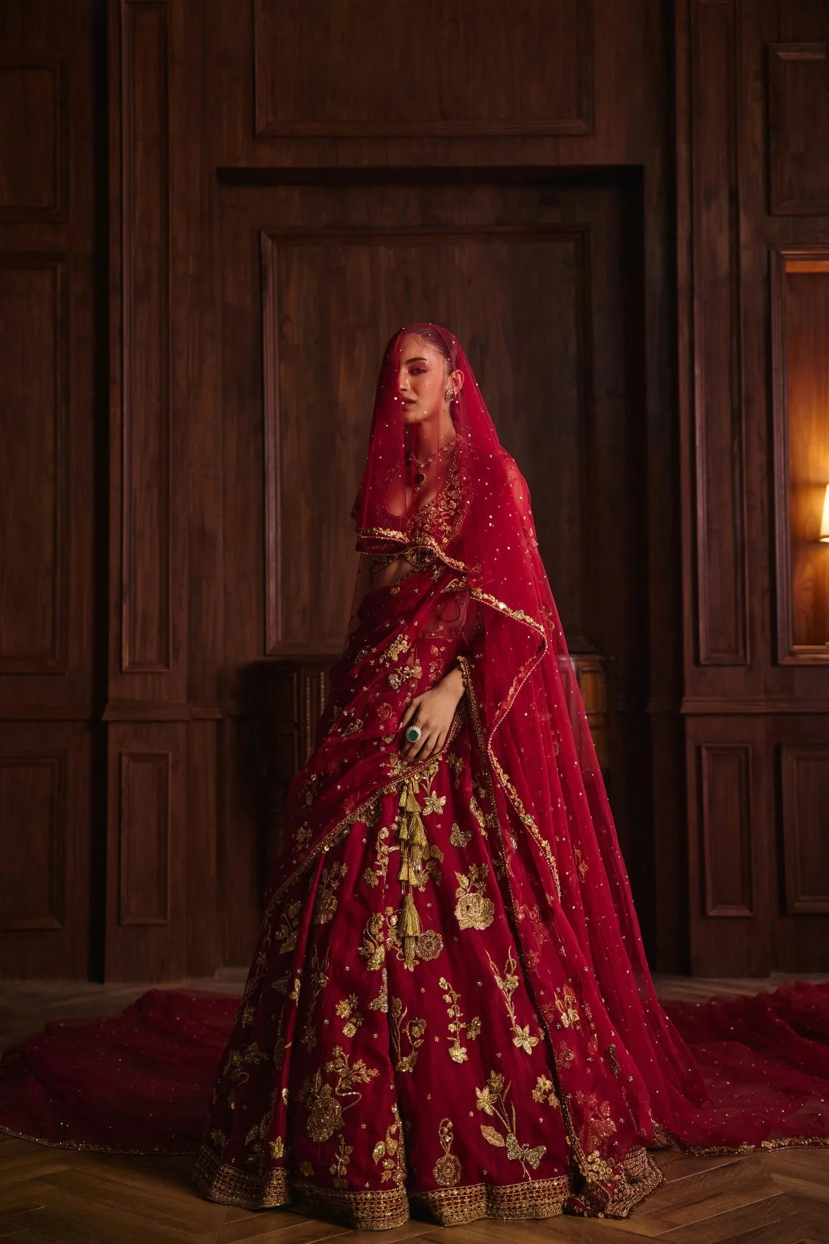 Nooran by Mahima Mahajan, crimson lehenga, view 3
