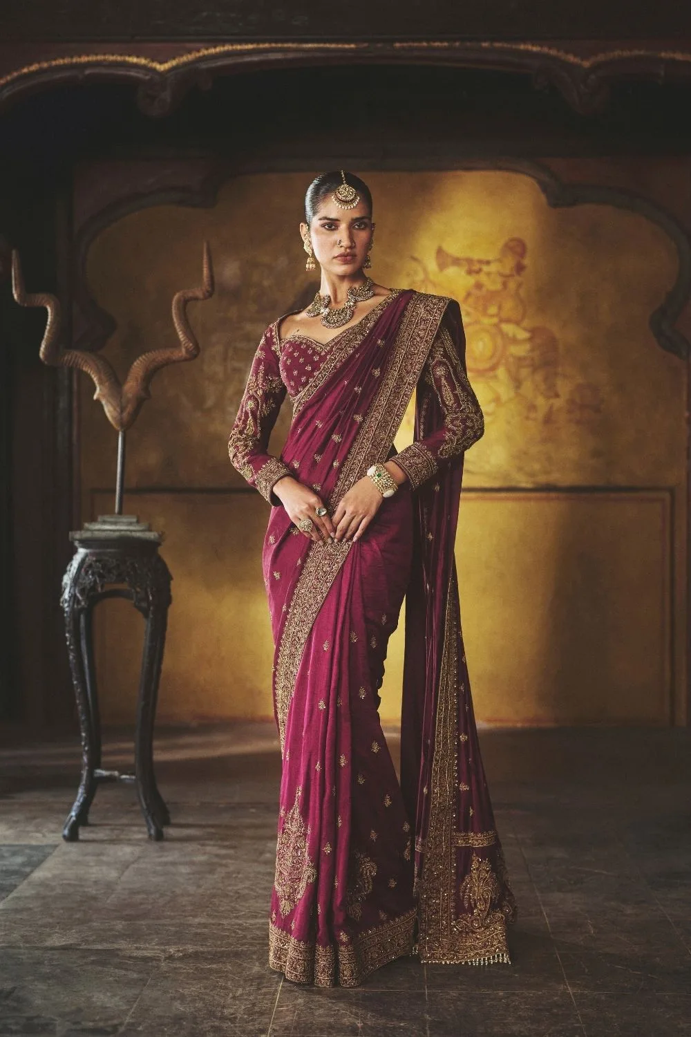 Prabha Silk Saree by Jigar Mali in wine