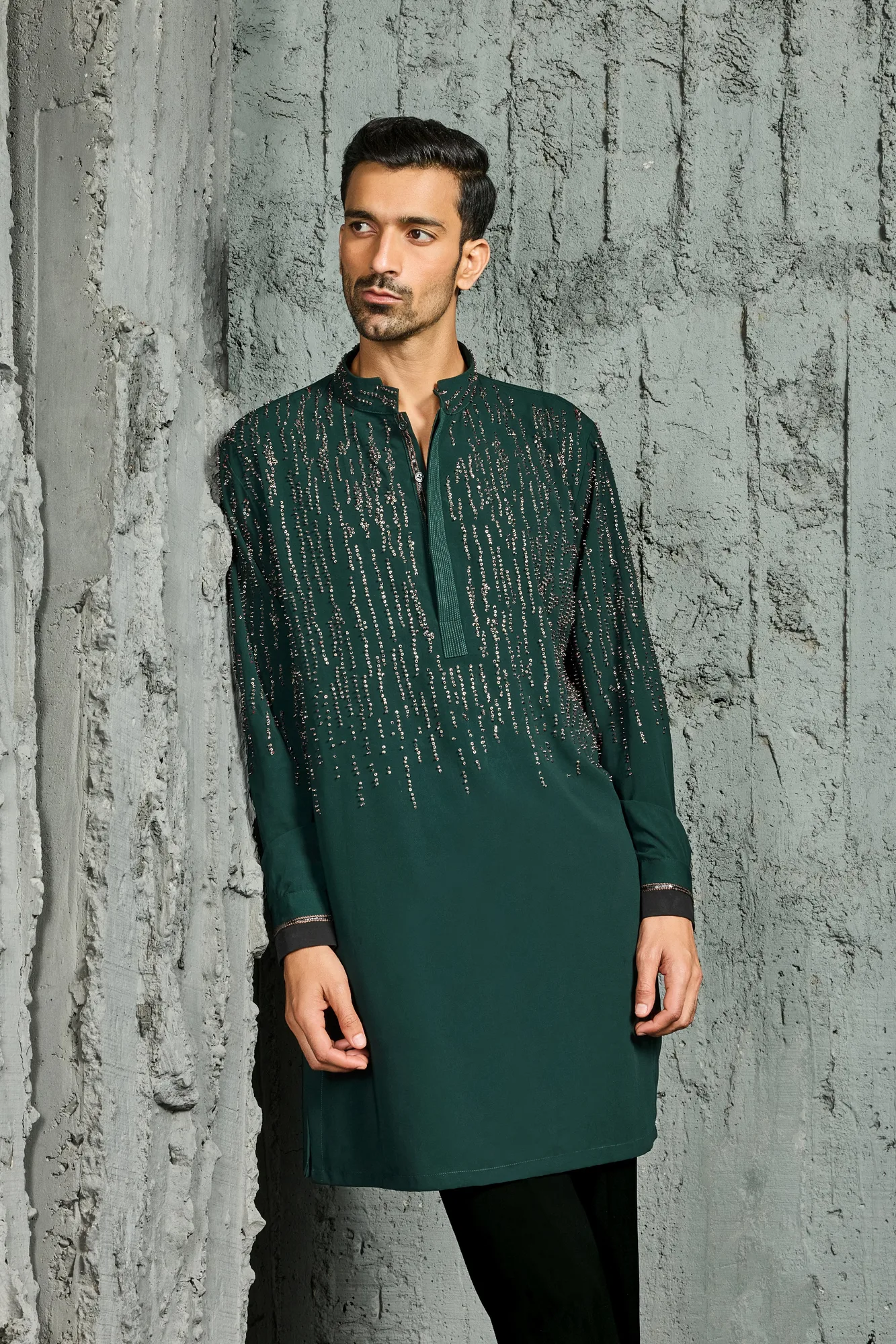 Mehfil Green Embroidered Kurta Set by Sarab Khanijou