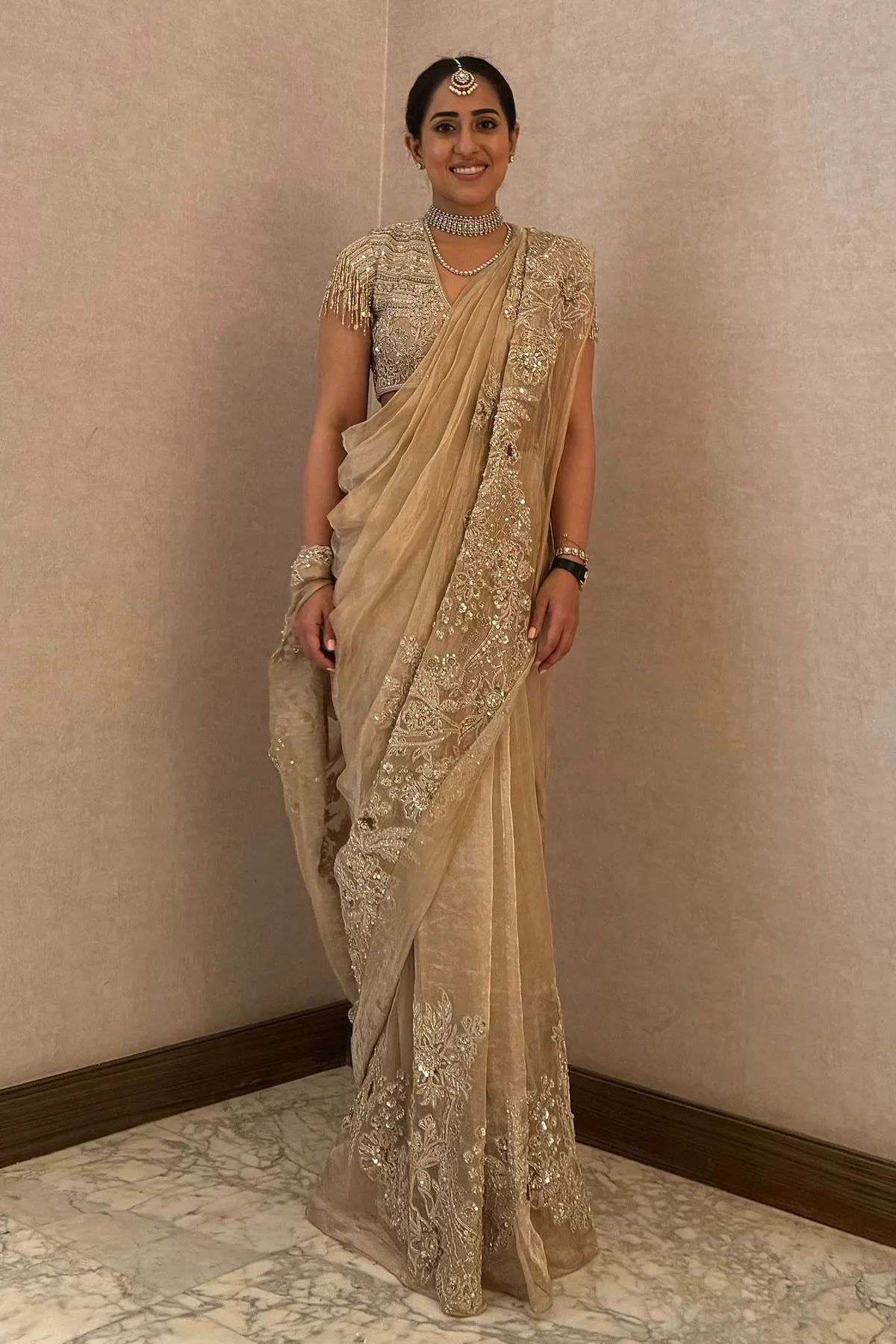 Ridhi Mehra in Ratan Saree Set in gold