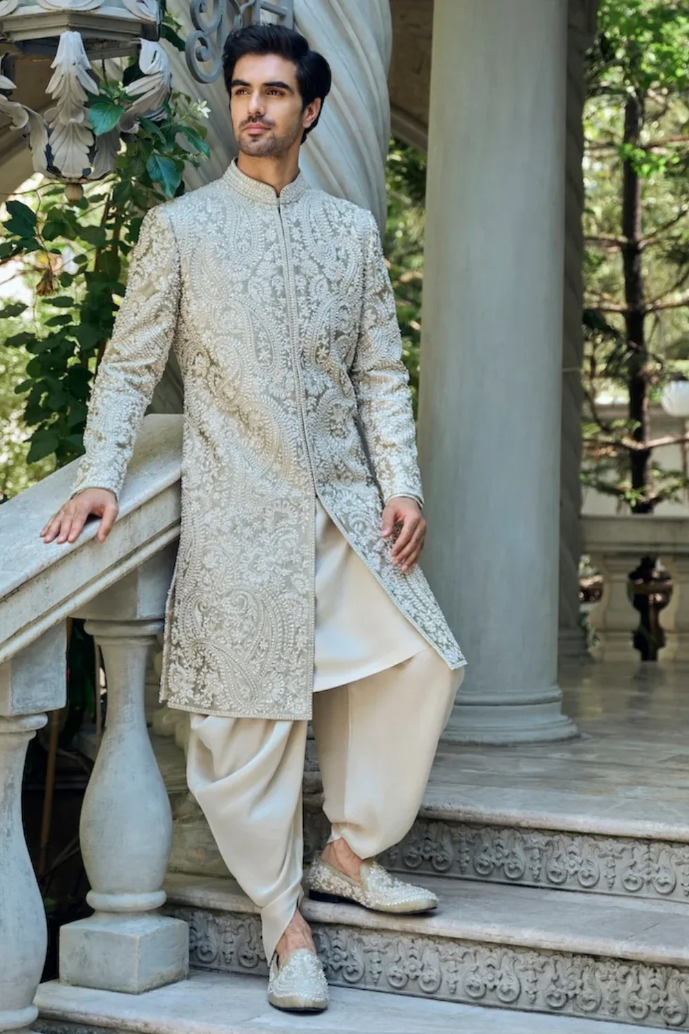 Champagne Paisley Sherwani Set by Seema Gujral