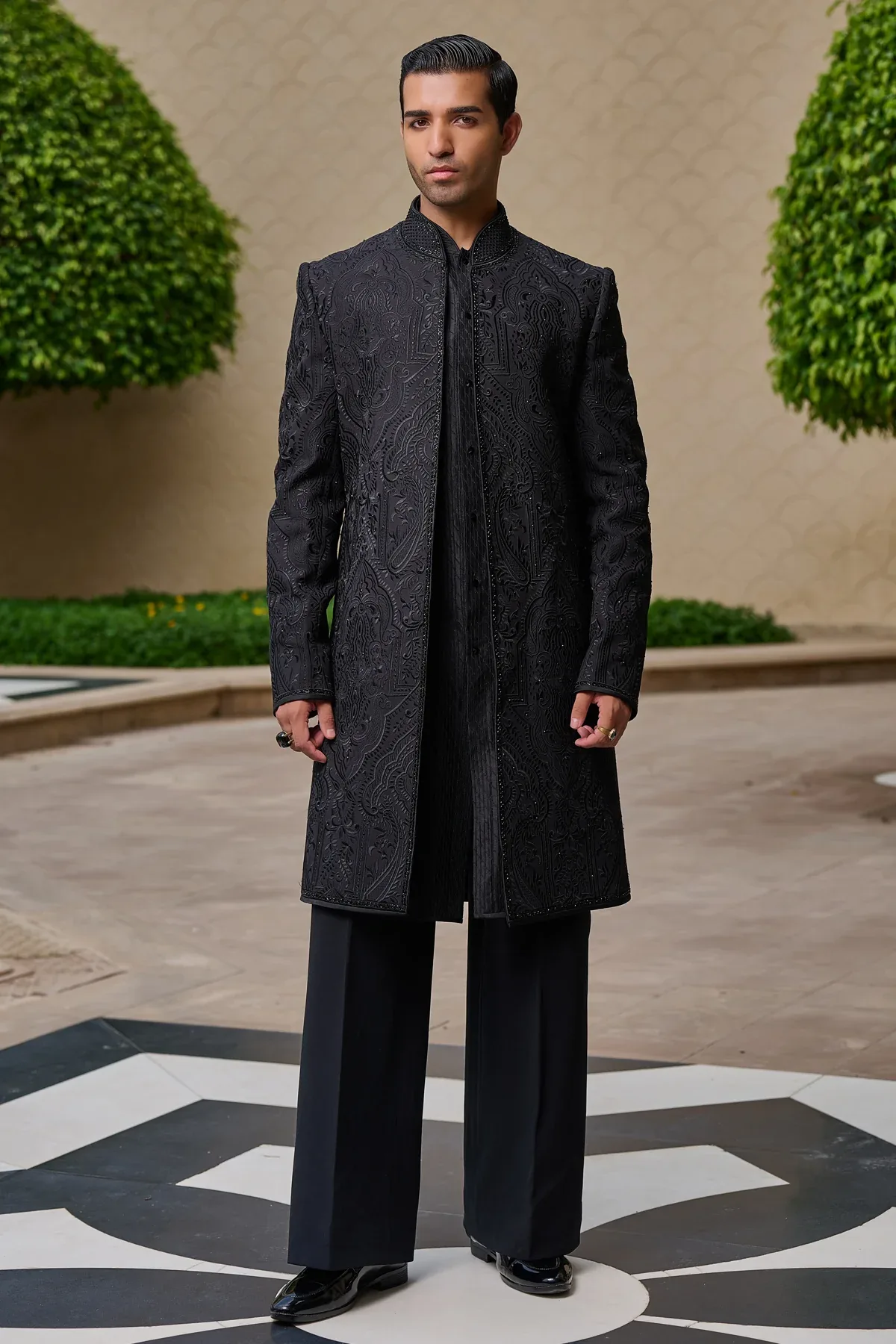 Golden Light Tonal Embroidered Sherwani Set by Tarun Tahiliani