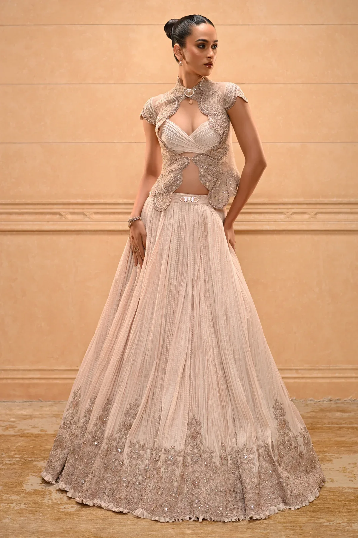Embroidered Chanderi Lehenga Set by Tarun Tahiliani