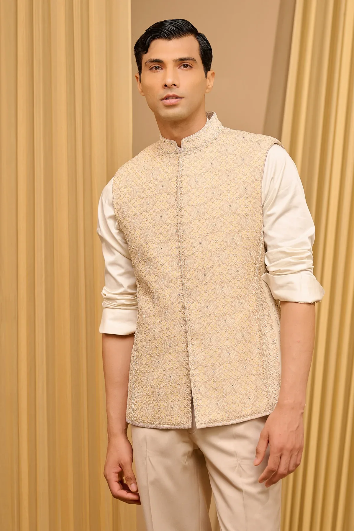 Chikankari Waistcoat Set by Tarun Tahiliani