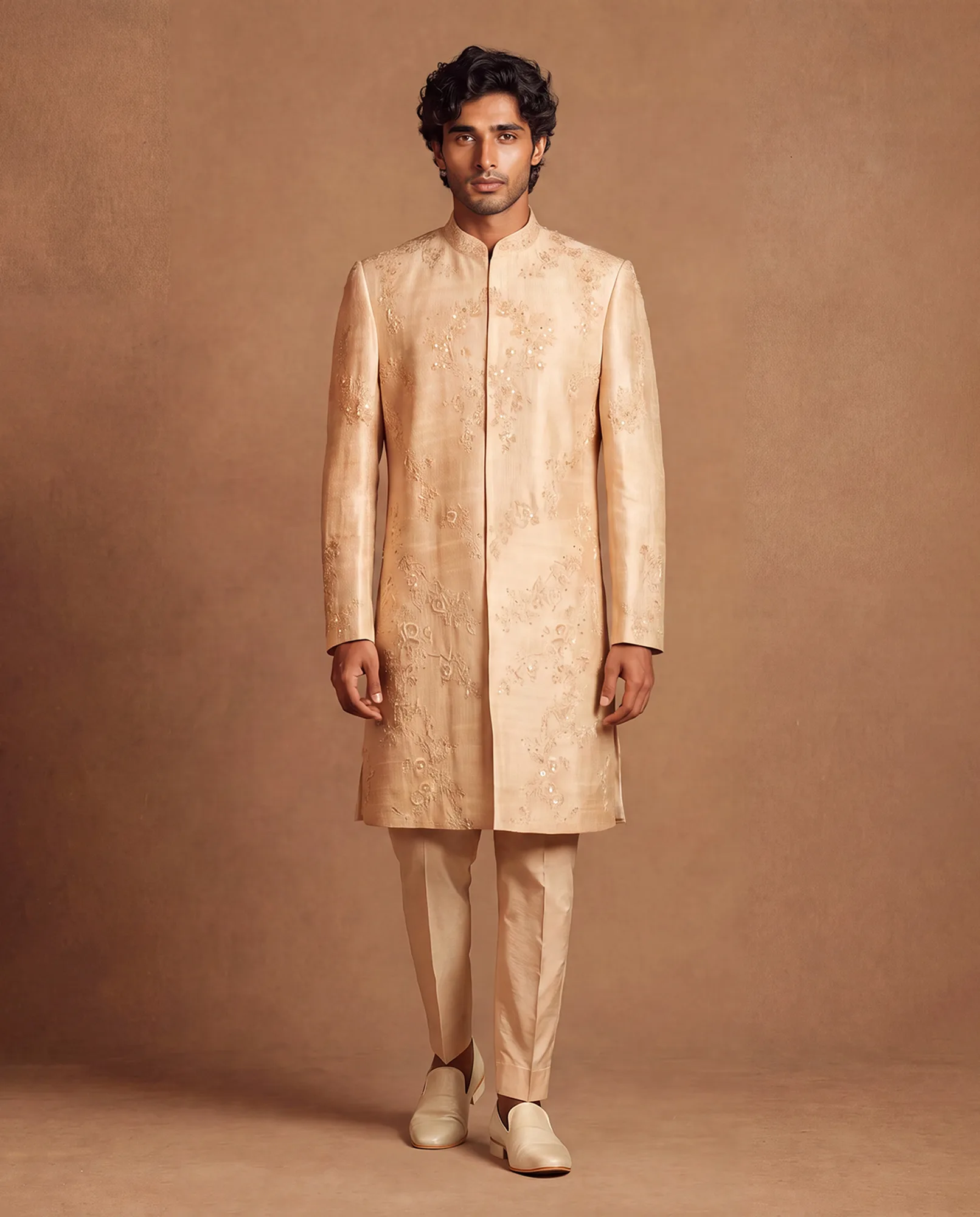Belmoore Sherwani, Kurta & Pant Set by Dolly J in beige