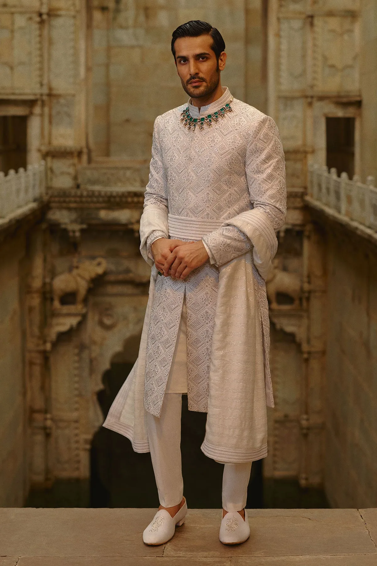Silver-Grey Sherwani Set by Nitika Gujral, view 2