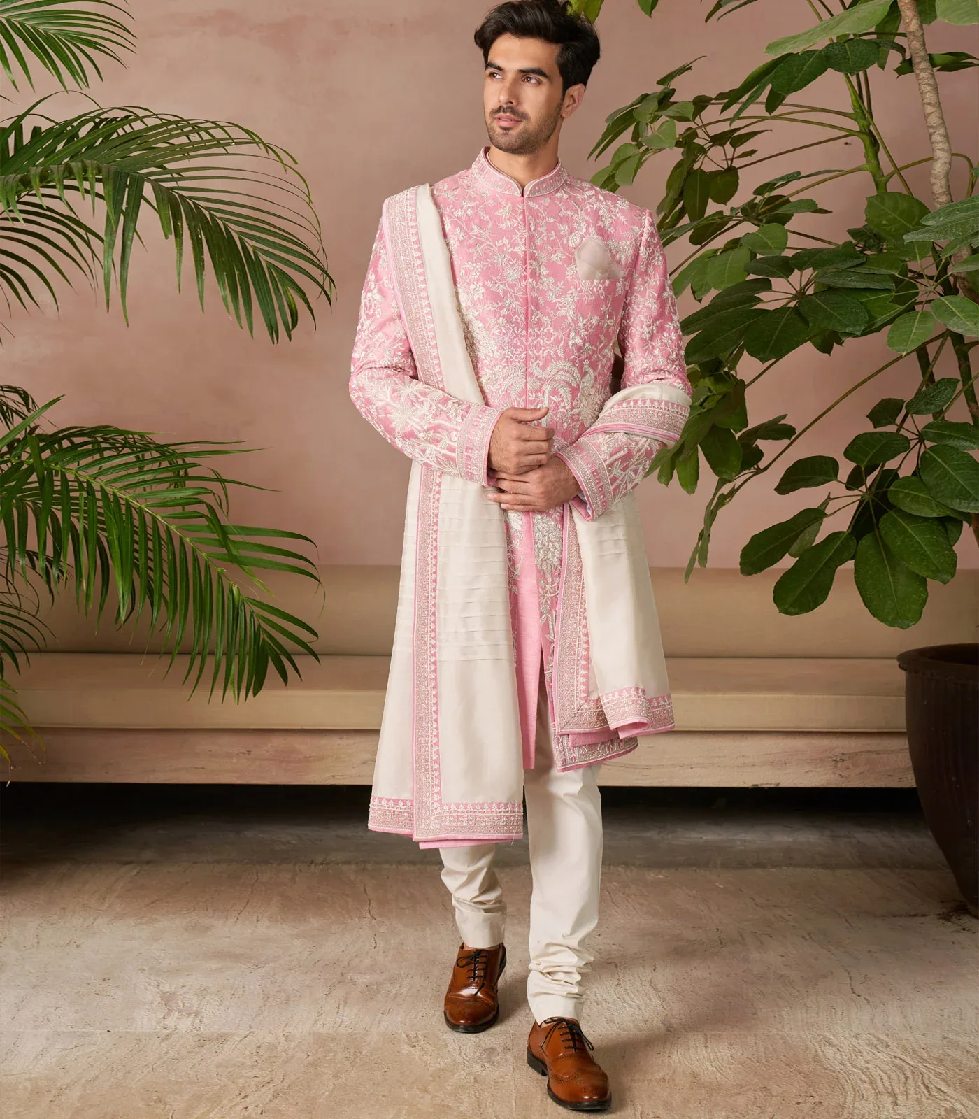 Pink Sherwani Set by Anushree Reddy
