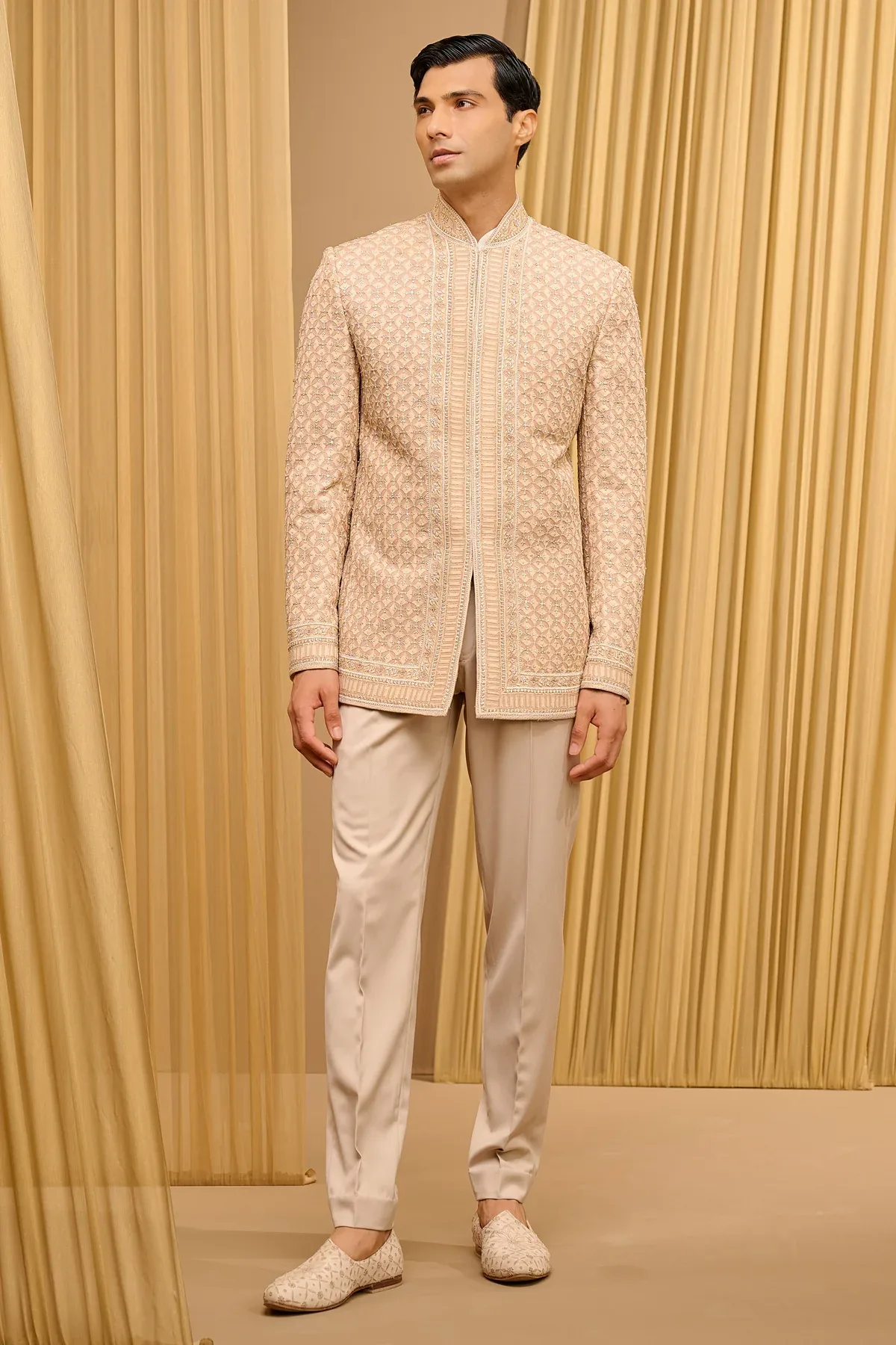 Chikankari Bandhgala Set by Tarun Tahiliani