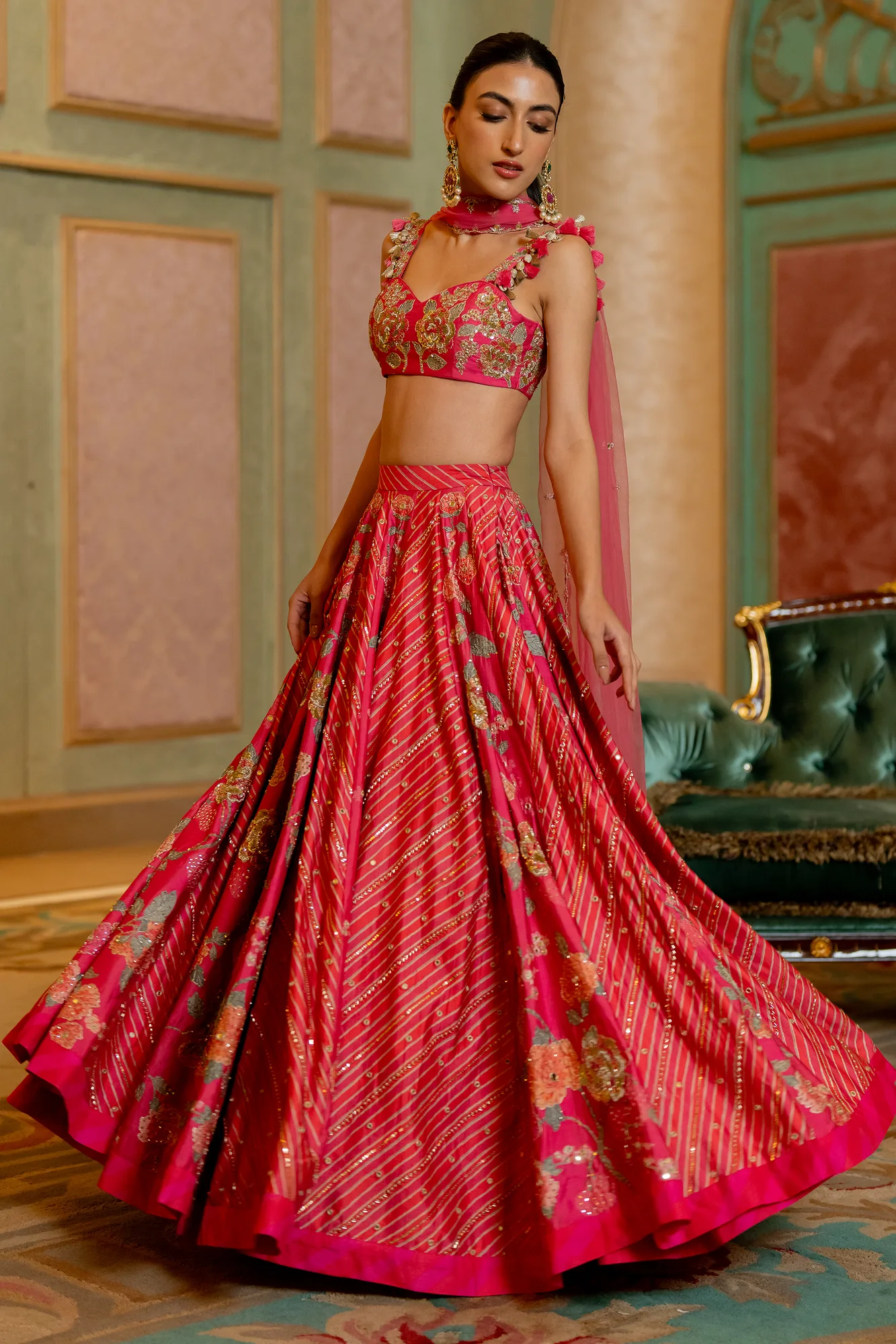 Aviva Lehenga Set by Paulmi And Harsh in pink, view 2