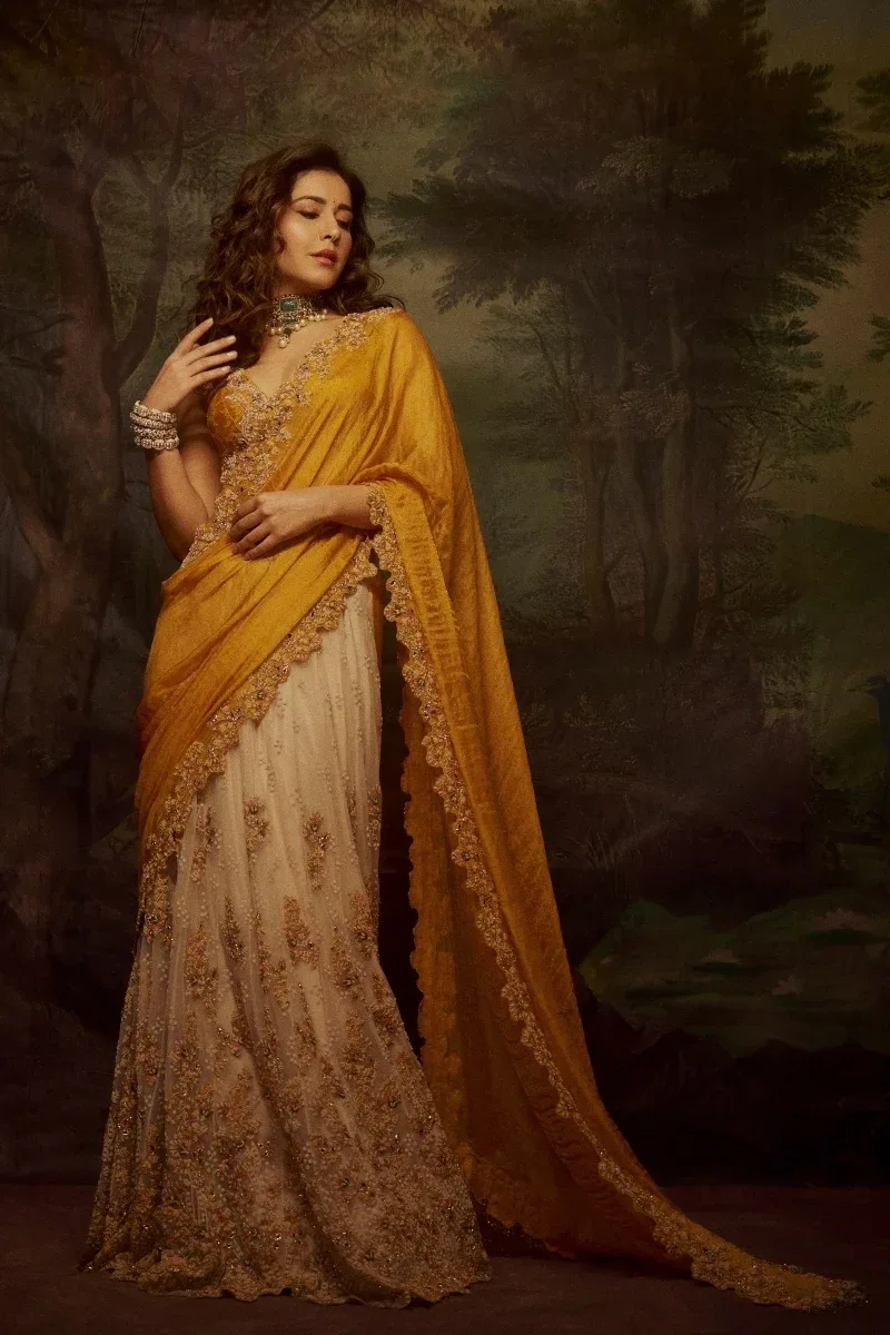 Raashii Khanna in "Amaltas" Kalidaar Saree by Dolly J