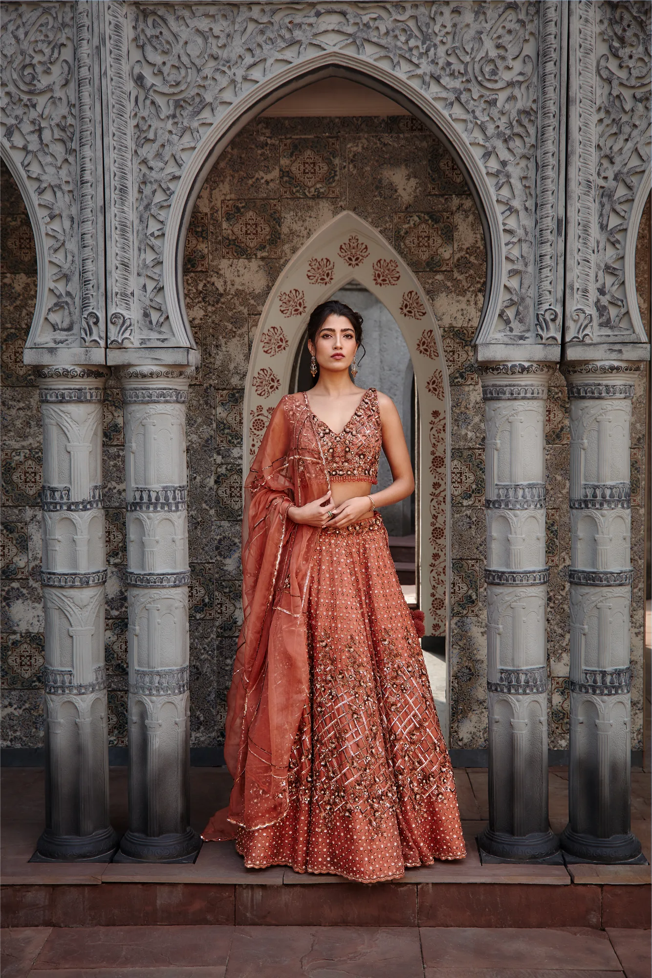 Copper Lehenga Choli Set by Nitika Gujral