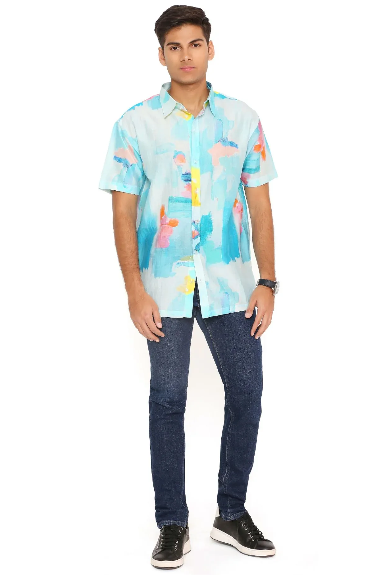 Painterly Print Silkmul Shirt by Payal Singhal