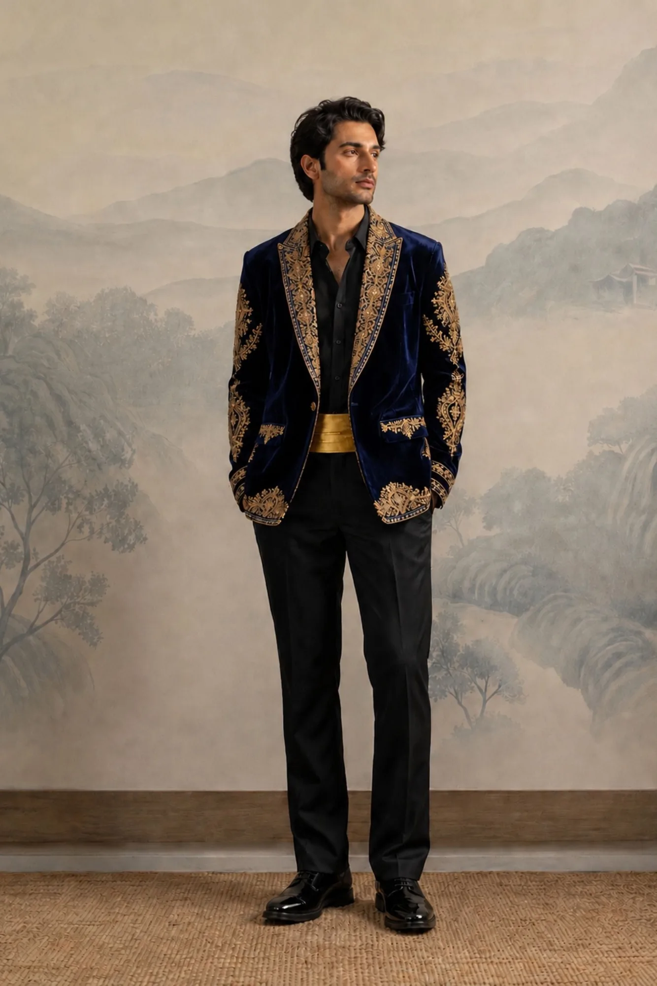Ahaan jacket set by Jigar Mali in navy blue