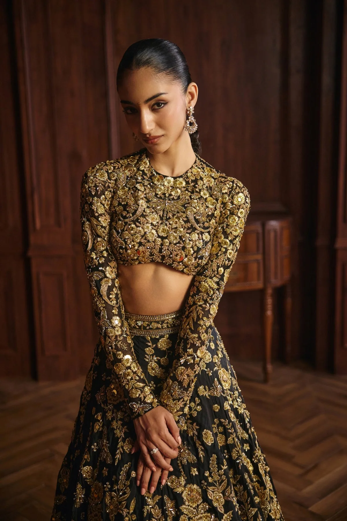 Parul by Mahima Mahajan, black lehenga, view 3