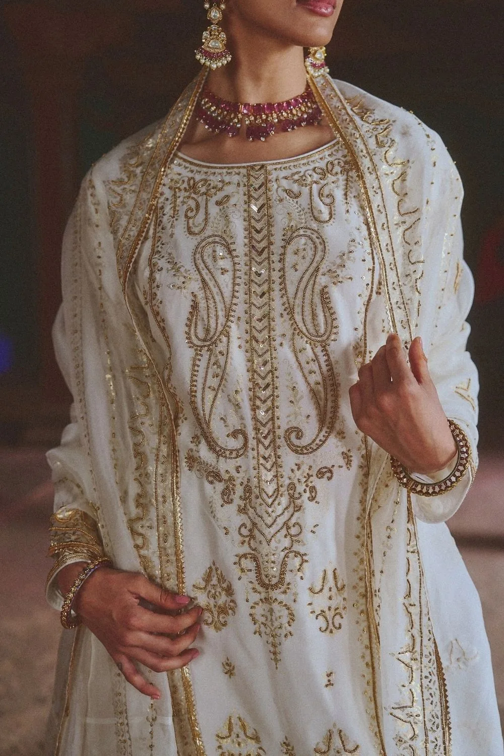 Gauri Kurta Set by Jigar Mali in ivory, view 2