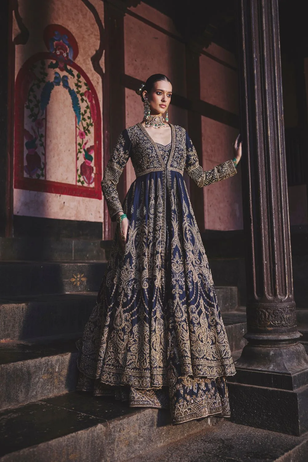 Ahilya Jacket Set by Jigar Mali in navy blue