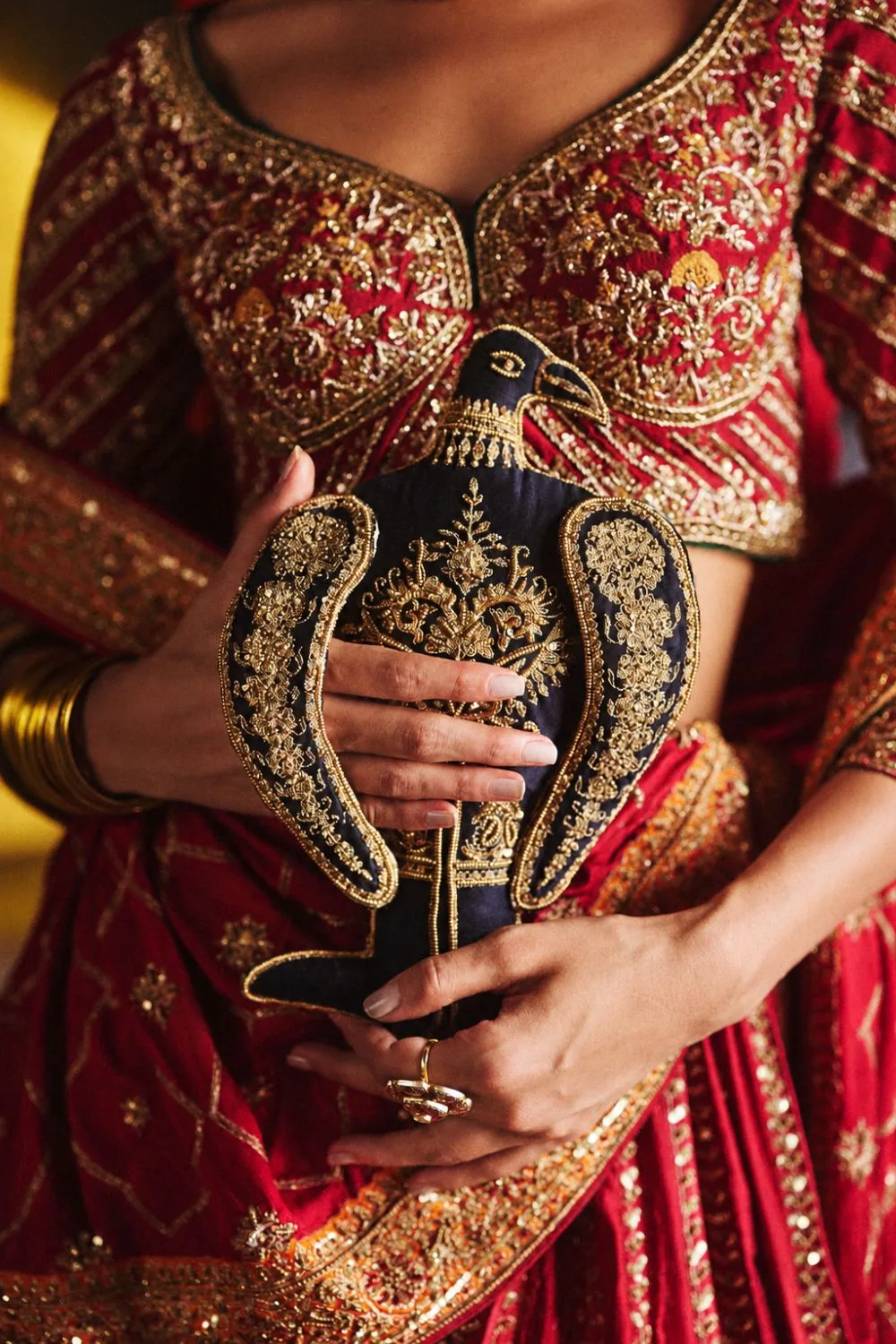 Satvika Lehenga Set by Jigar Mali in red, view 3